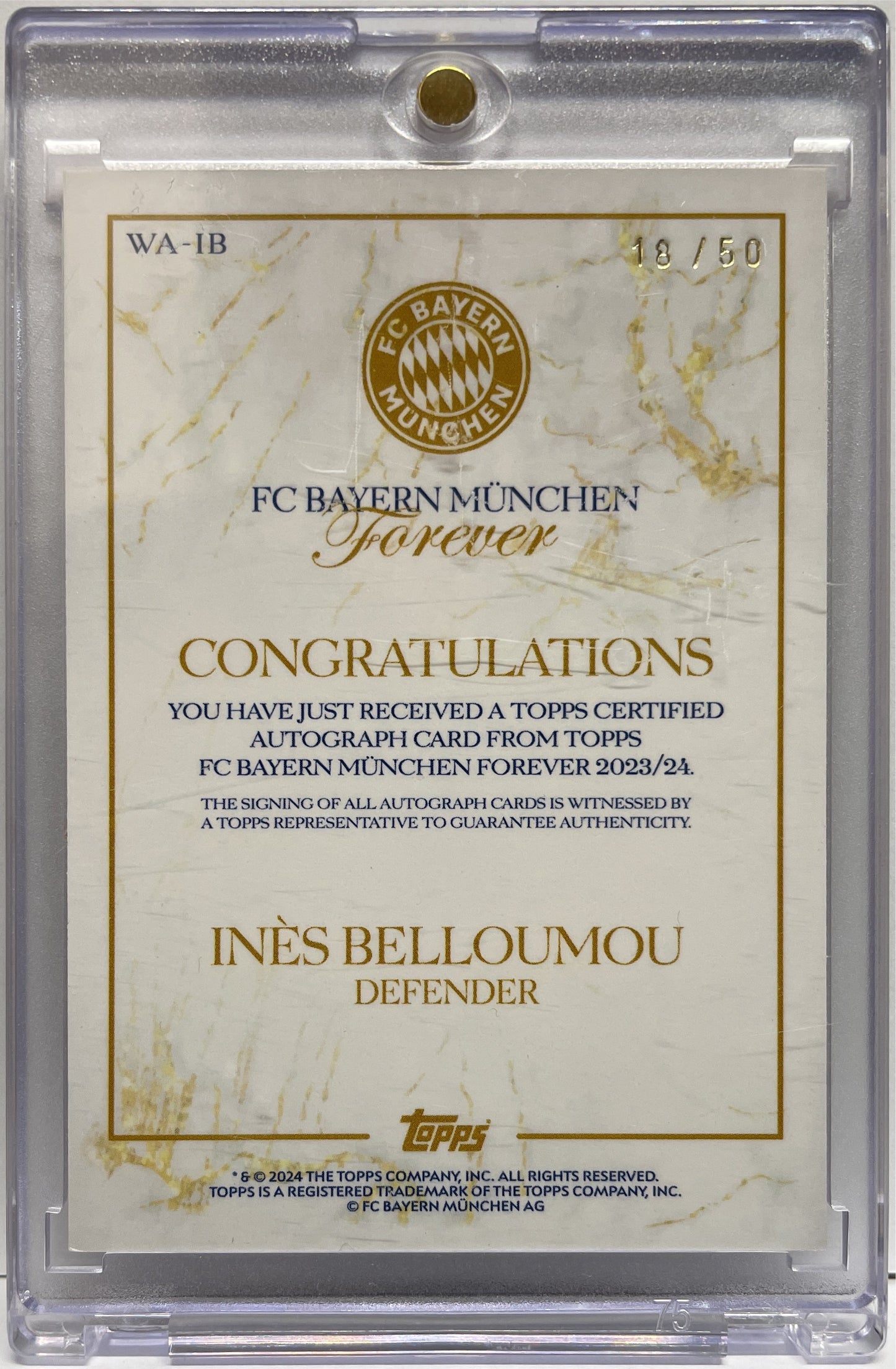 Ines Belloumou 18/50 Rookie Autograph Gold Topps Bayern Munchen Forever 2024