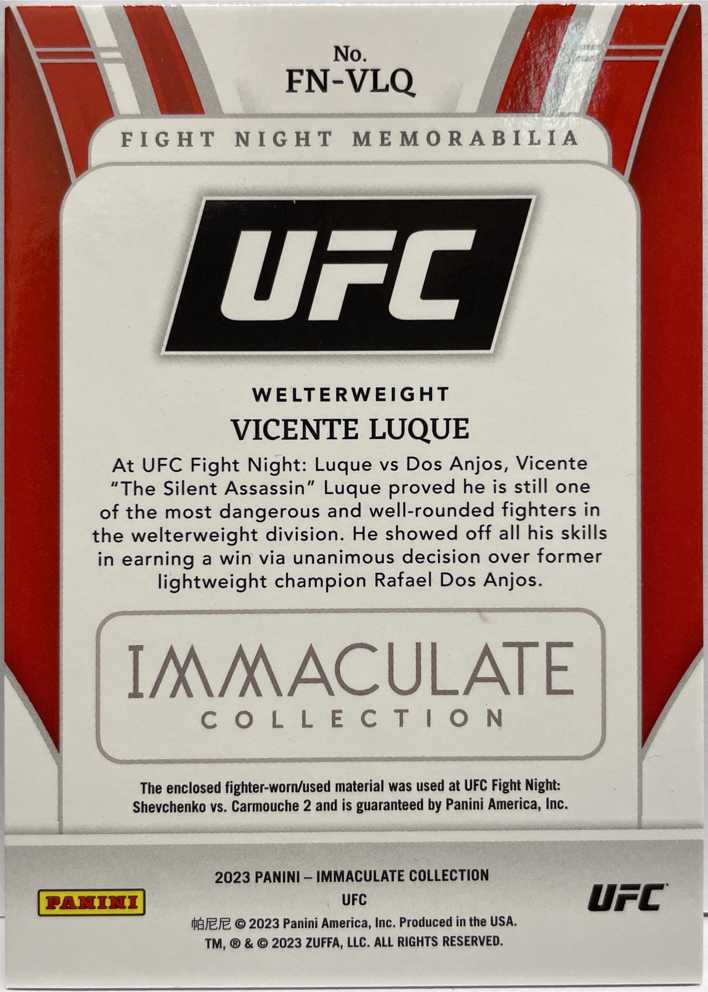 Vicente Luque 18/99 Fight Night Memorabilia Patch Immaculate UFC 2023