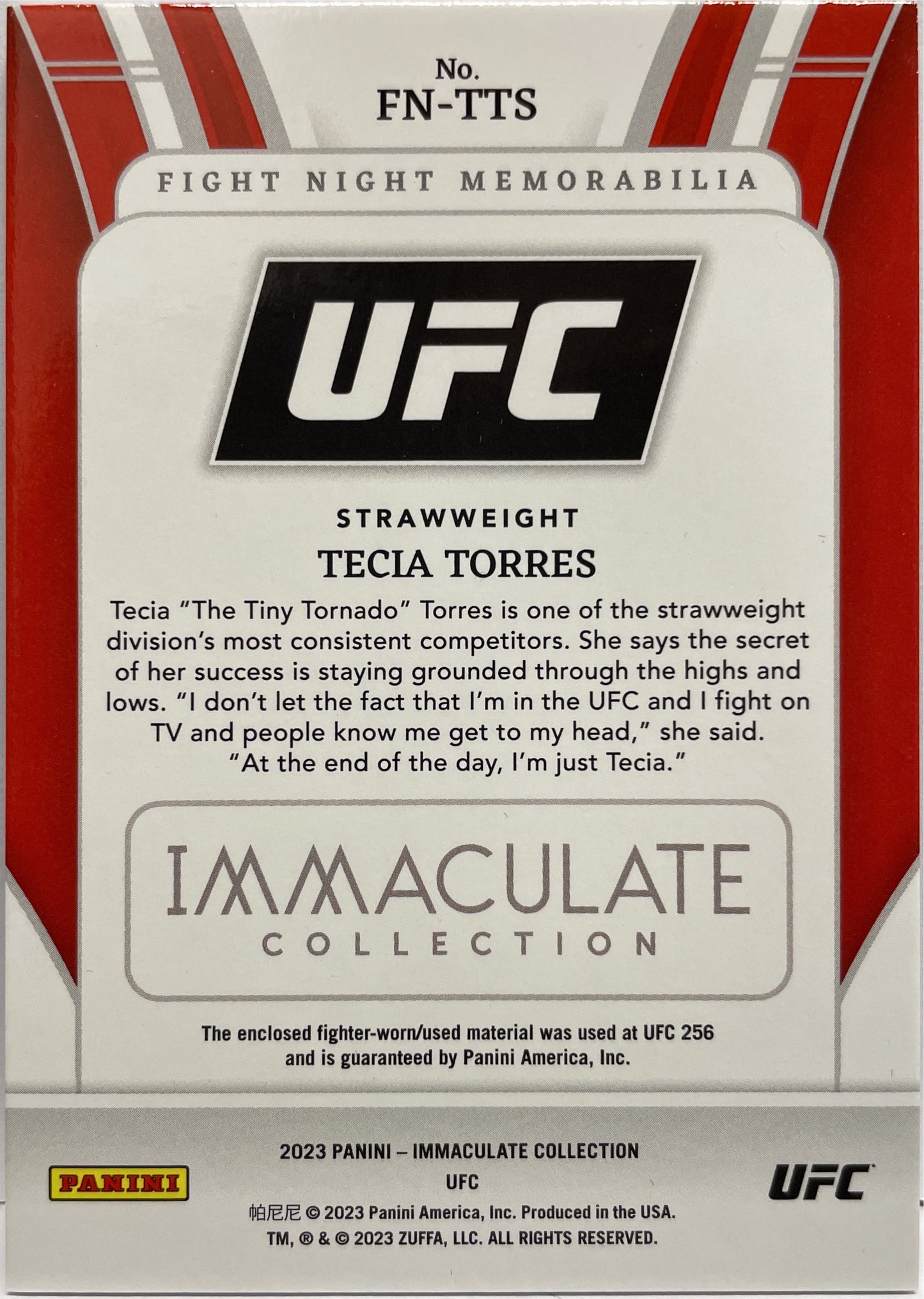 Tecia Torres 4/99 Fight Night Memorabilia Patch Immaculate UFC 2023