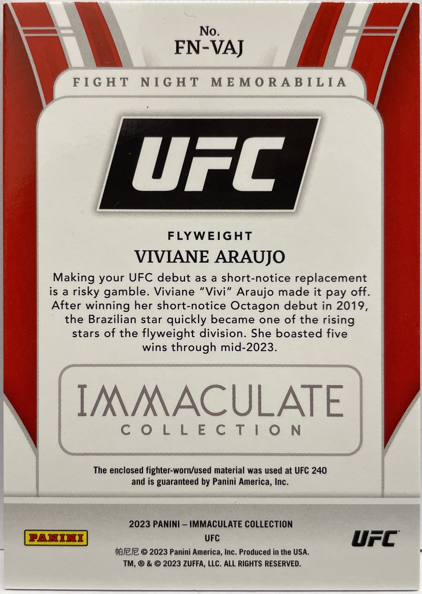 Viviane Araujo 91/99 Fight Night Memorabilia Patch Immaculate UFC 2023