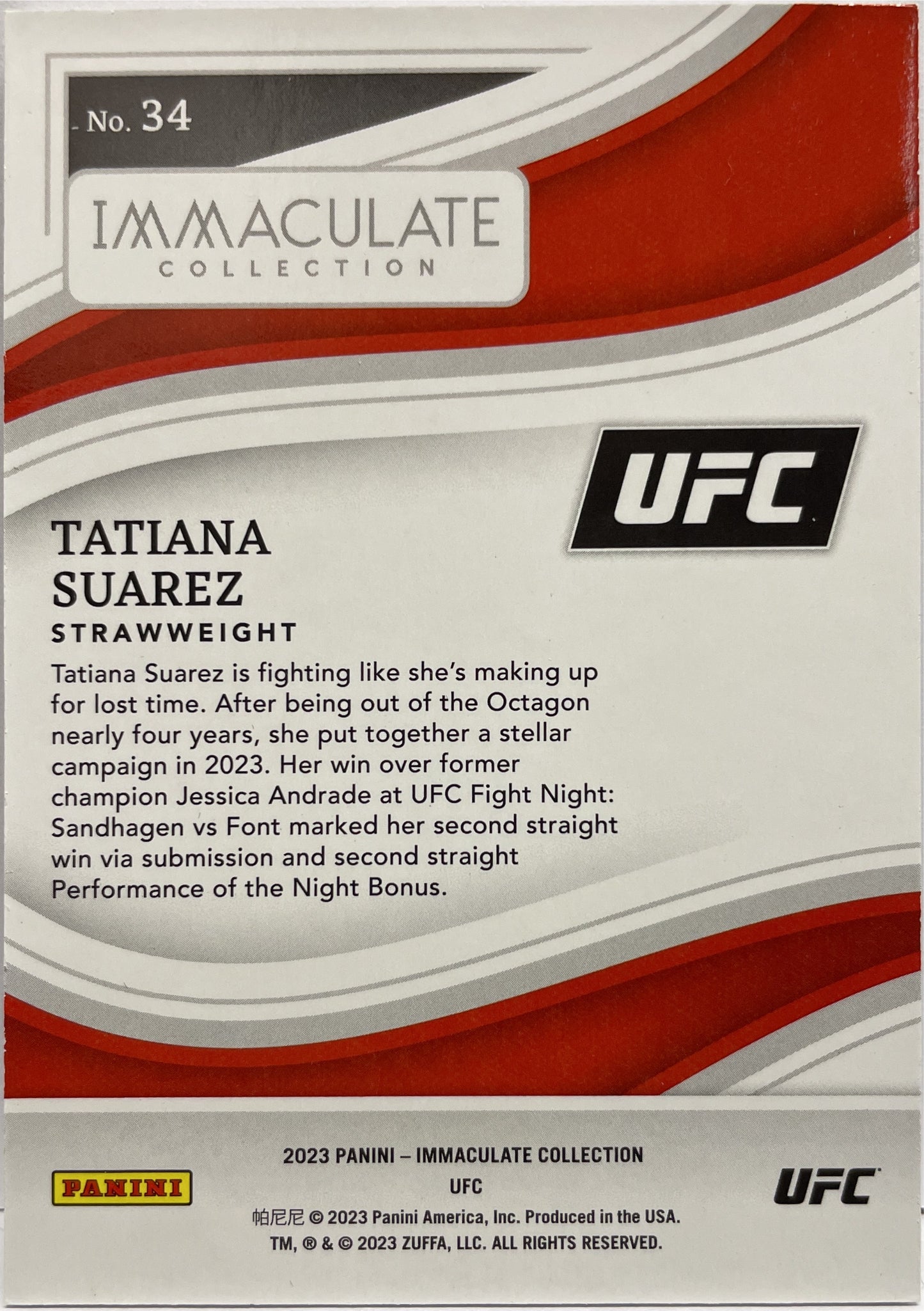 Tatiana Suarez 26/50 Immaculate UFC 2023