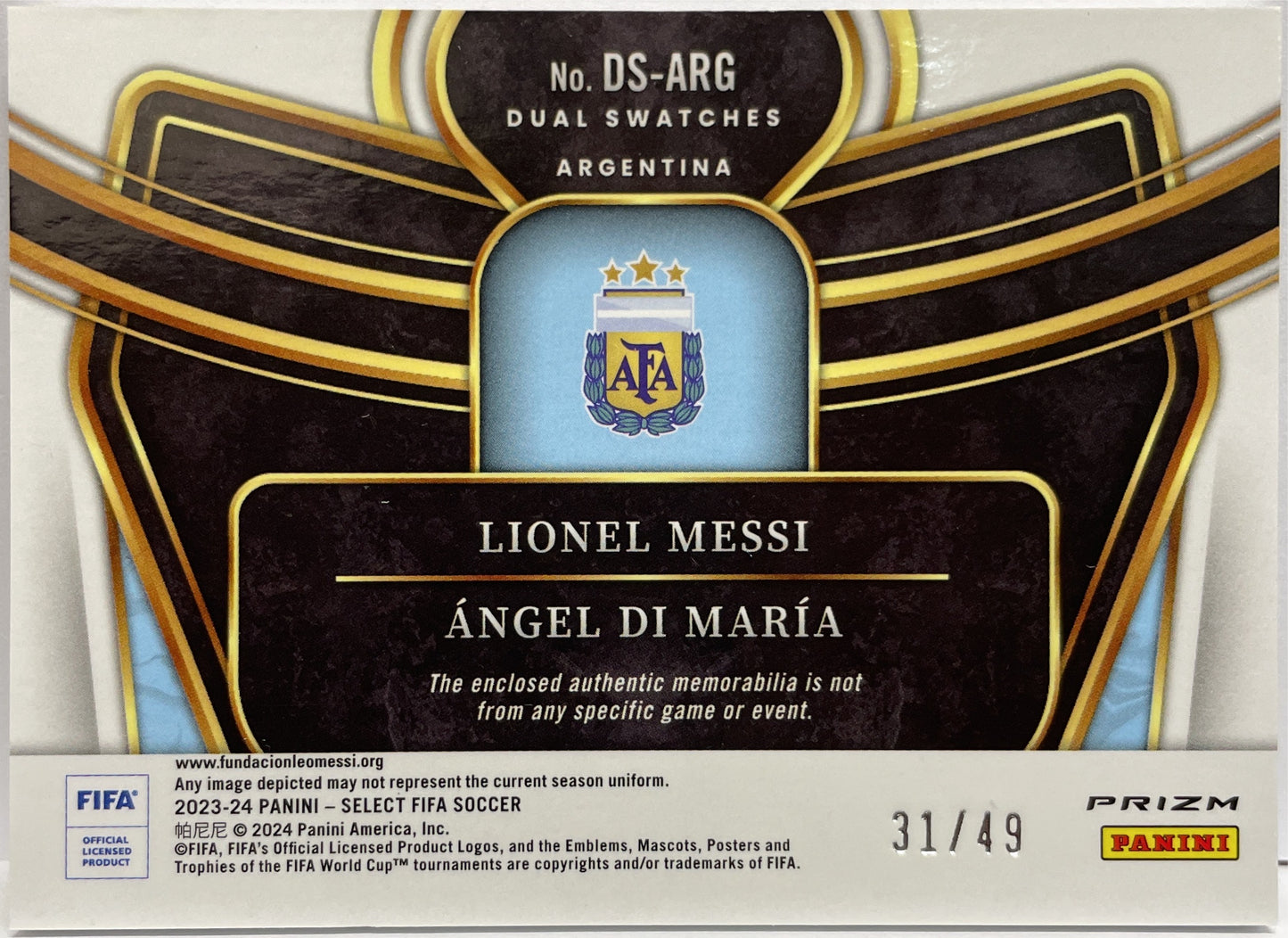 Lionel Messi & Angel Di Maria 31/49 Patch Dual Swatches Select Fifa 2023/24