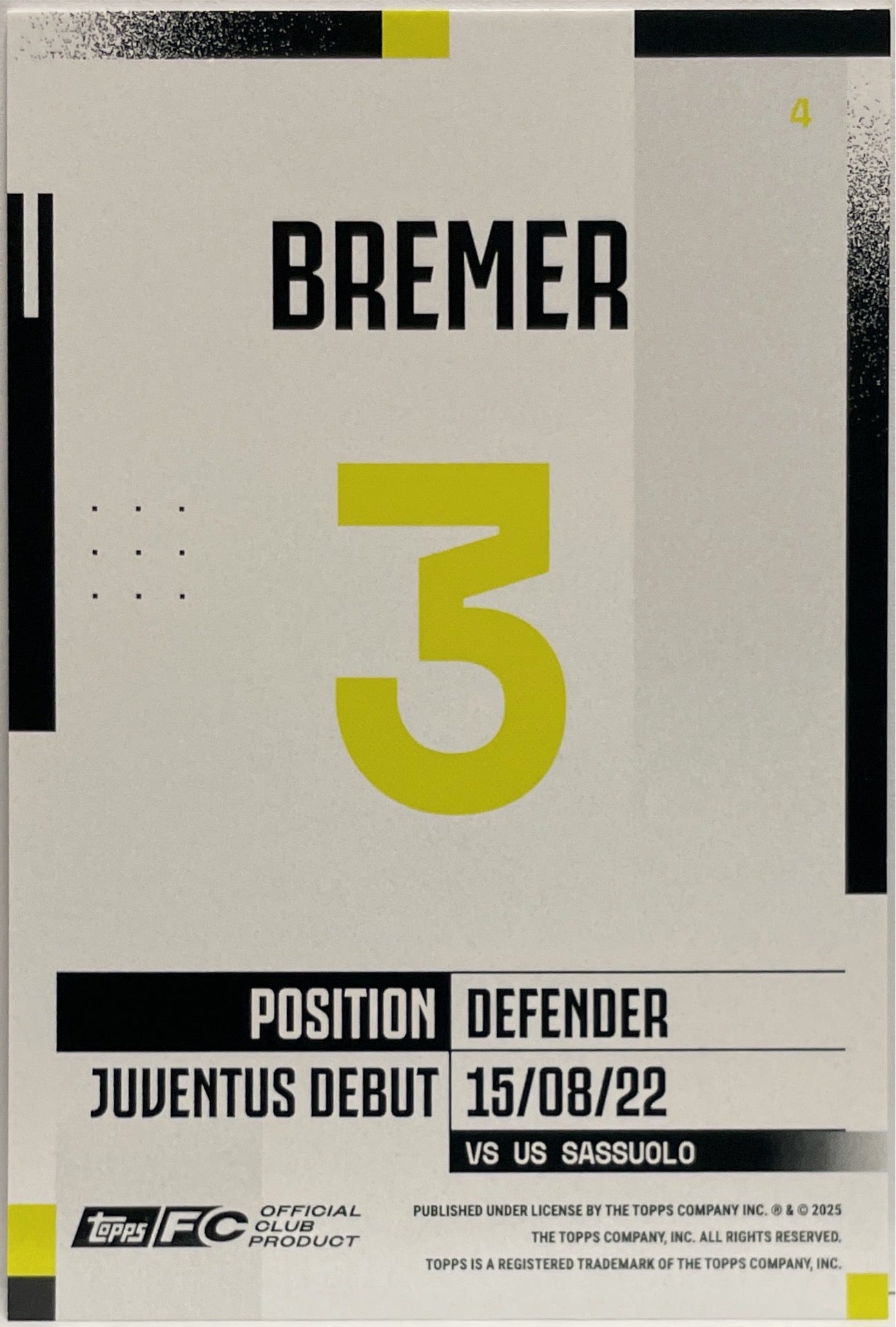 Gleison Bremer 37/99 Pink Topps Juventus Premium Team Set 2024/25