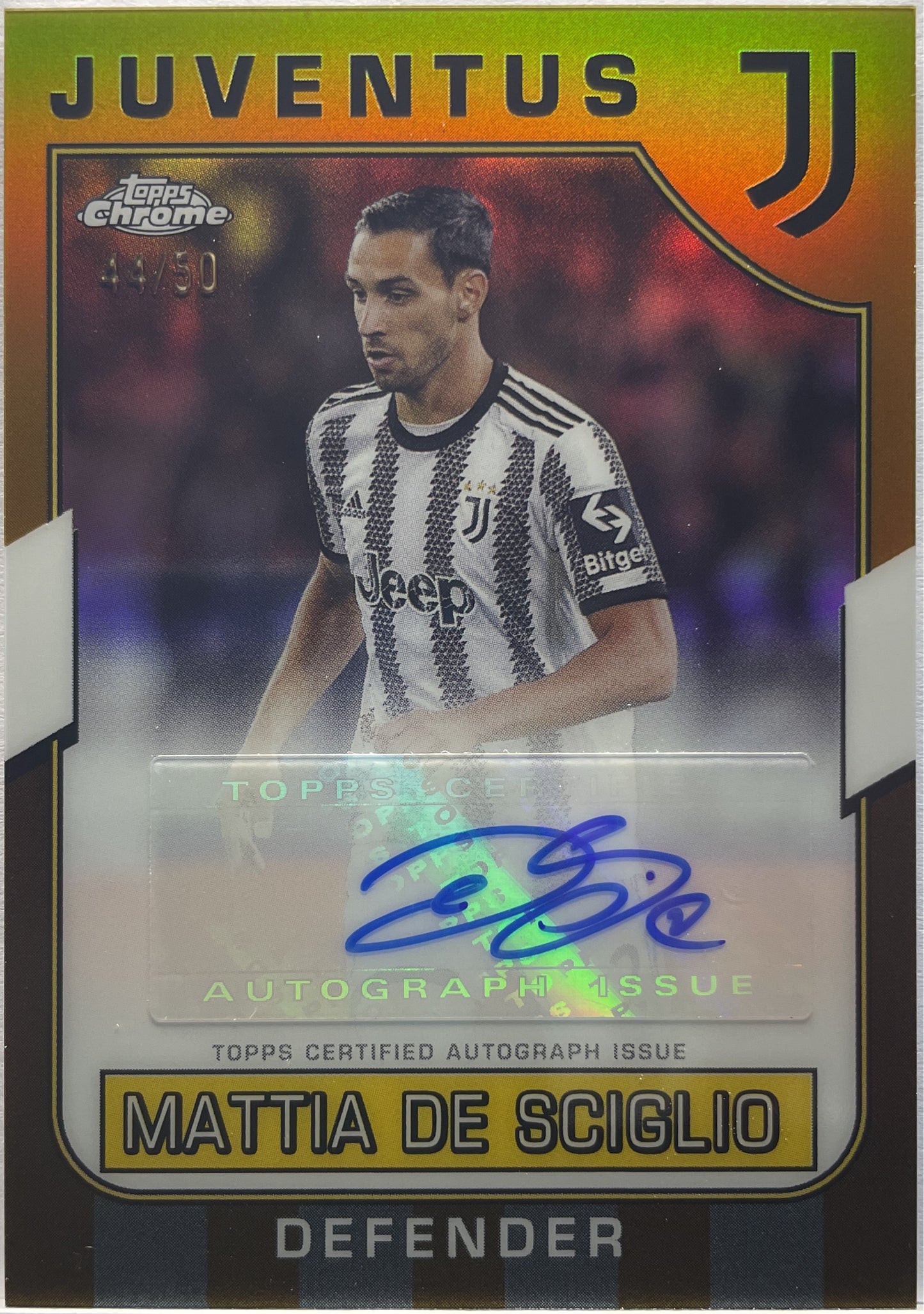 Mattia De Sciglio 44/50 Autograph Gold Topps Chrome Juventus 2022/23