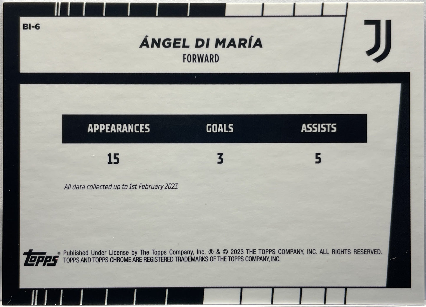 Angel Di Maria 6/25 Bianconero Orange Topps Chrome Juventus 2022/23