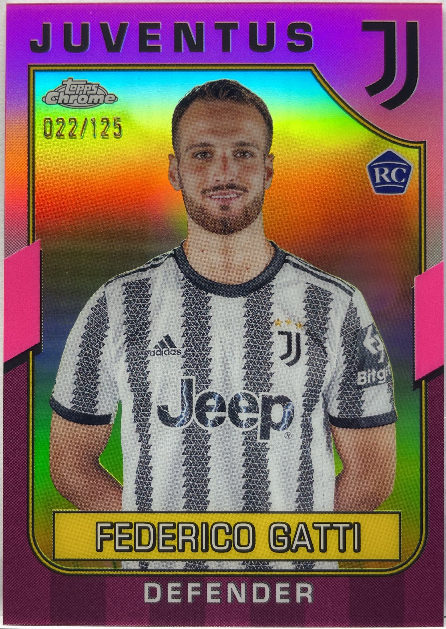 Federico Gatti 22/125 Rookie Pink Topps Chrome Juventus 2022/23