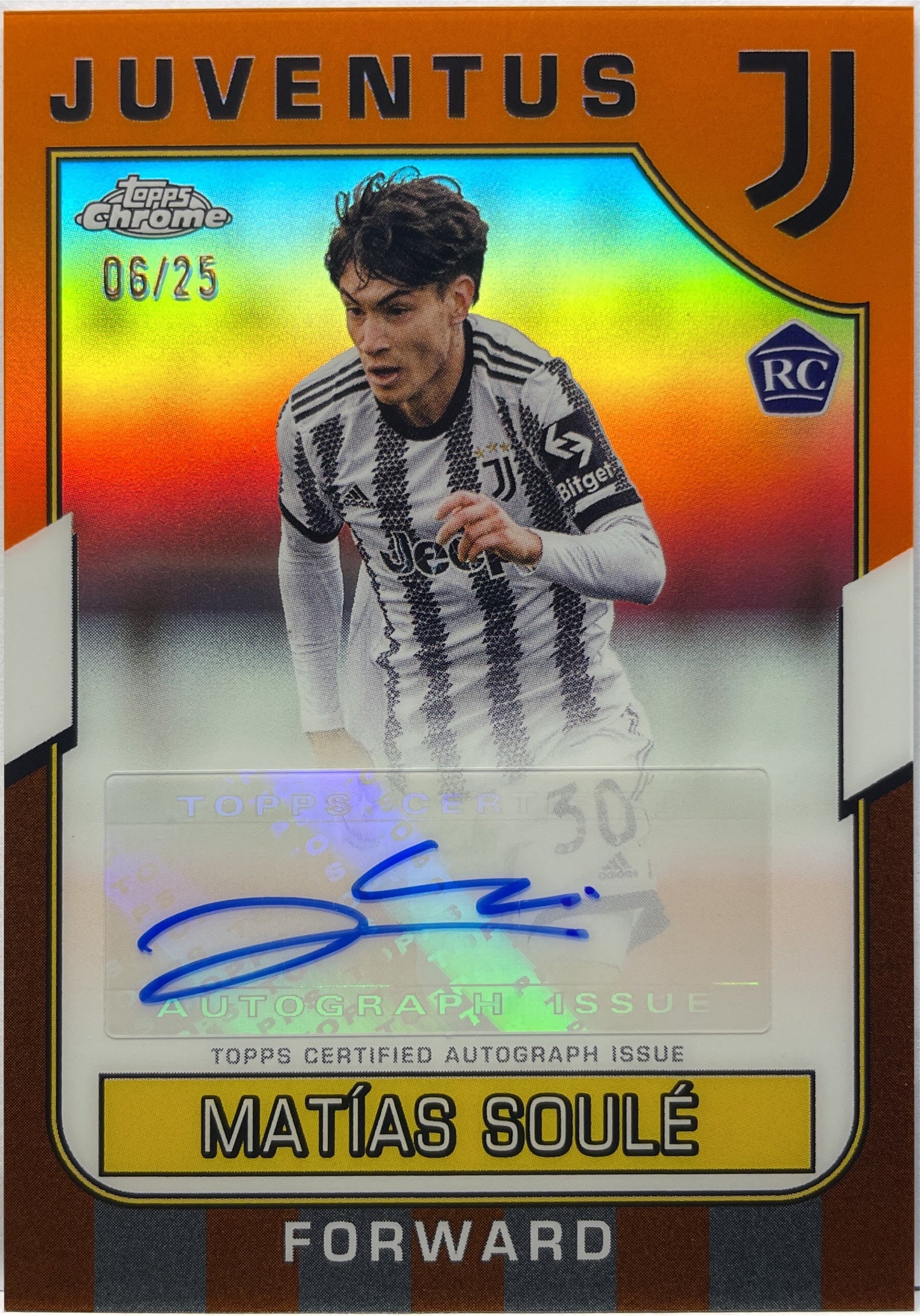 Matias Soule 6/25 Rookie Autograph Orange Topps Chrome Juventus 2022/23