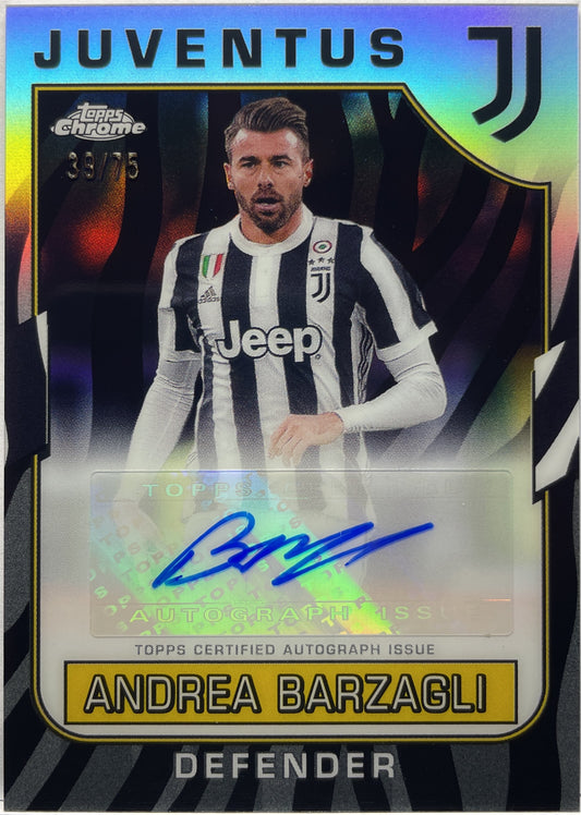 Andrea Barzagli 39/75 Autograph Zebra Topps Chrome Juventus 2022/23