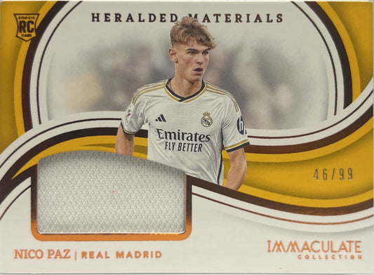 Nico Paz 46/99 Rookie Patch Heralded Material Immaculate 2023/24