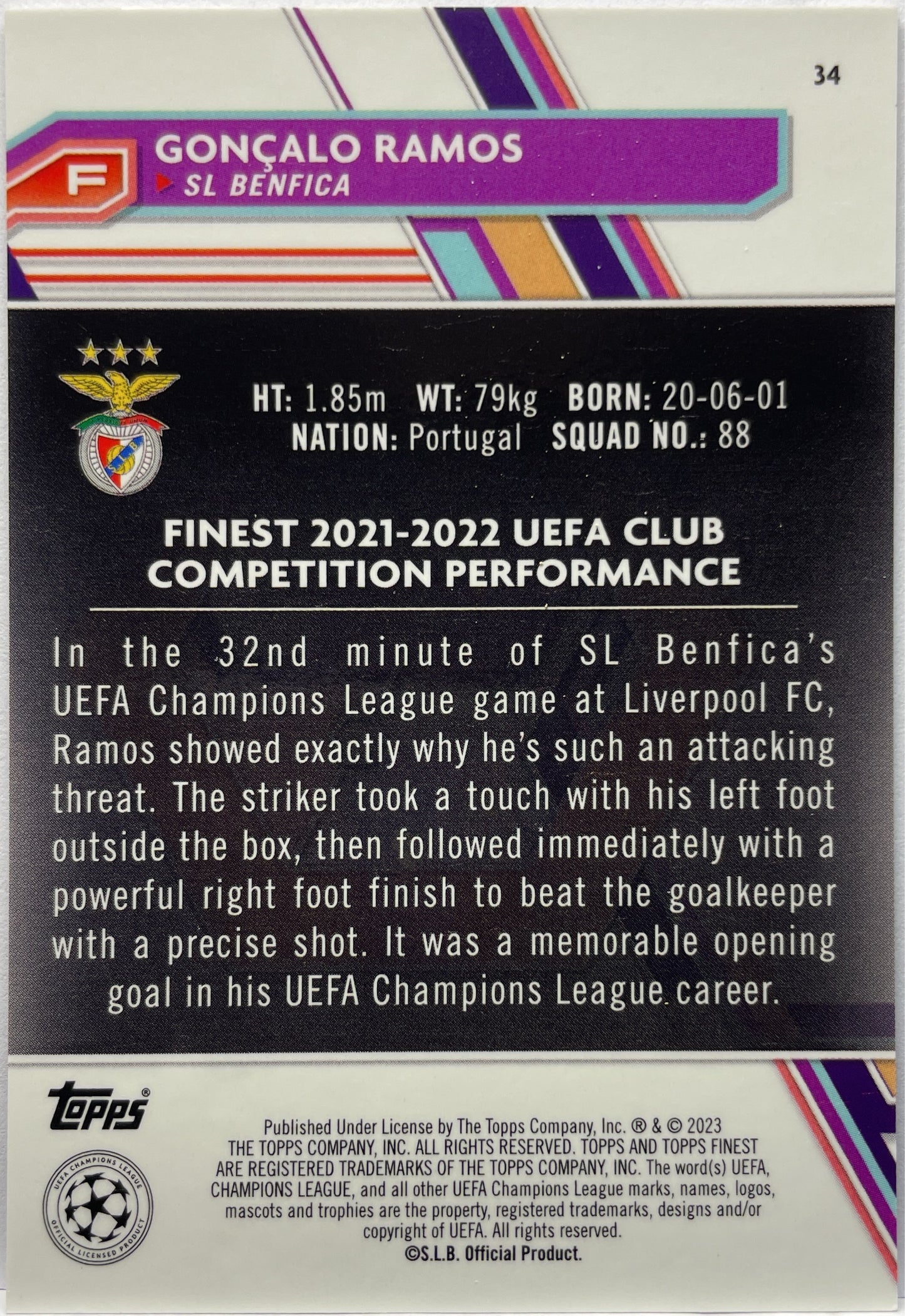 Goncalo Ramos 253/299 Purple Topps Finest UCC 2022/23