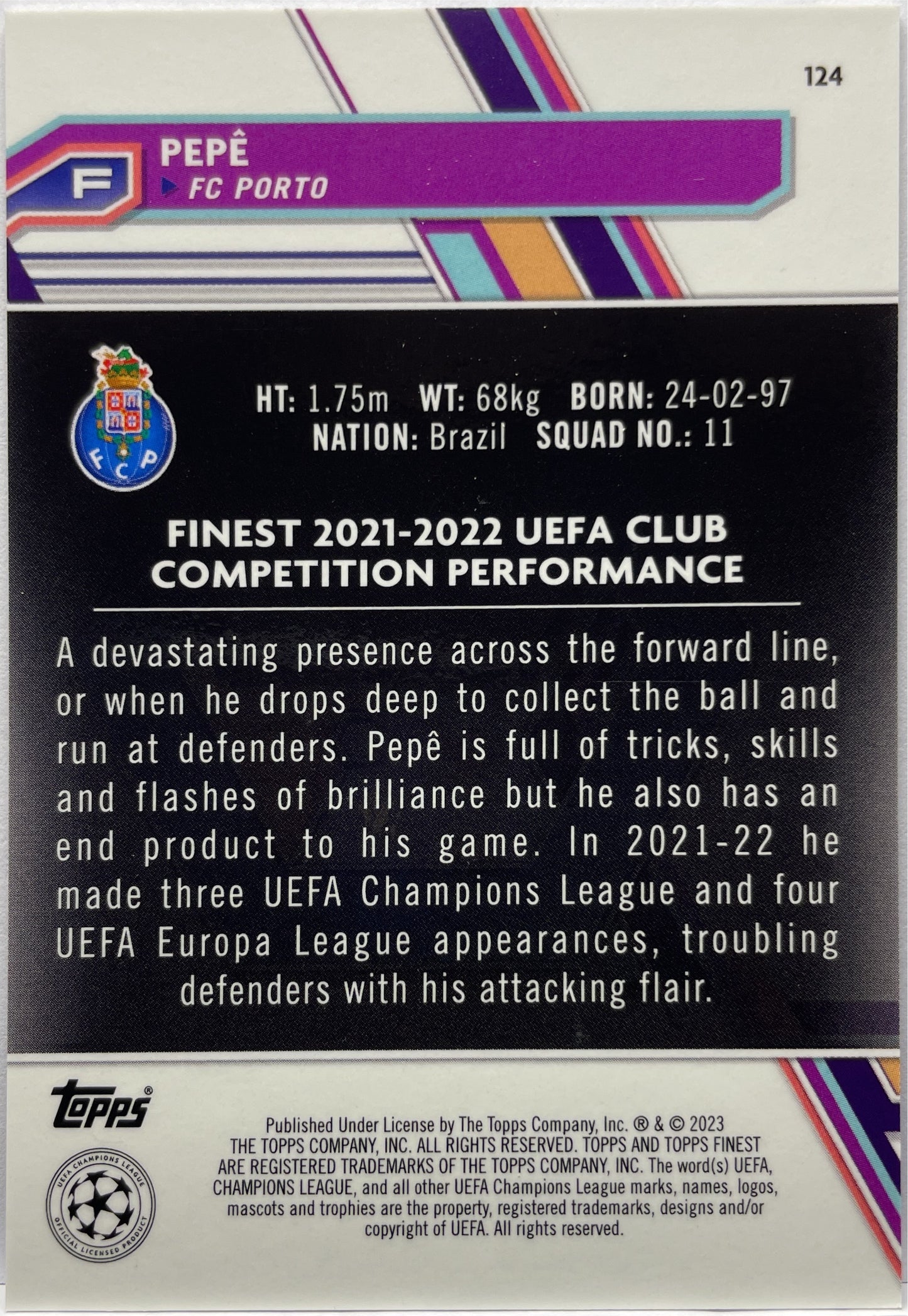 Pepe 60/299 Purple Topps Finest UCC 2022/23