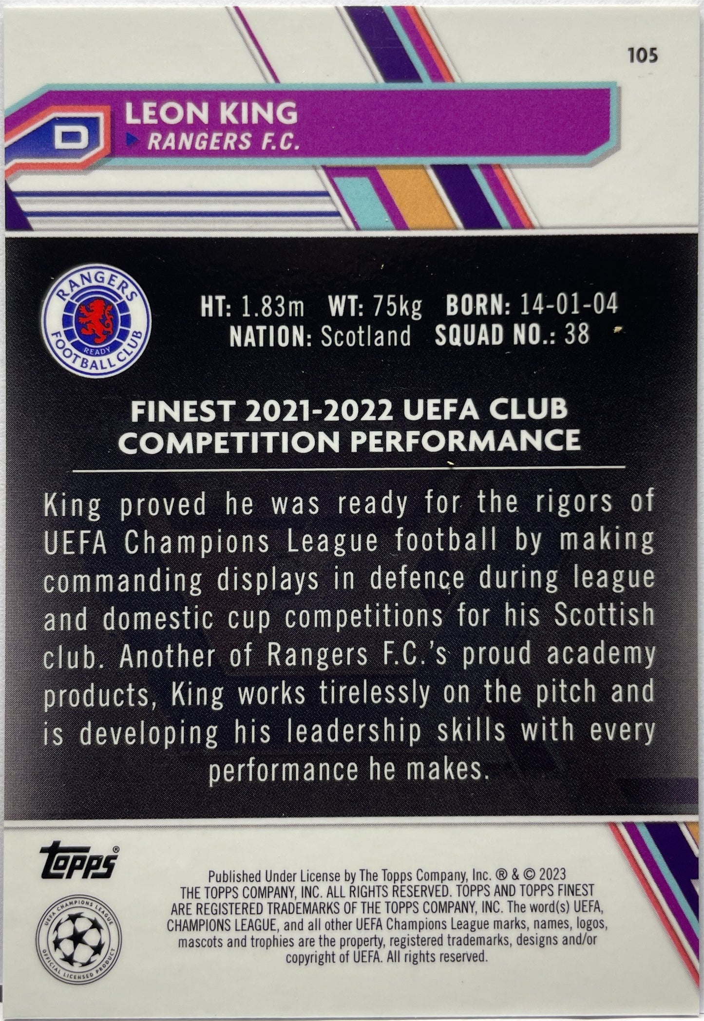 Leon King 115/299 Purple Topps Finest UCC 2022/23