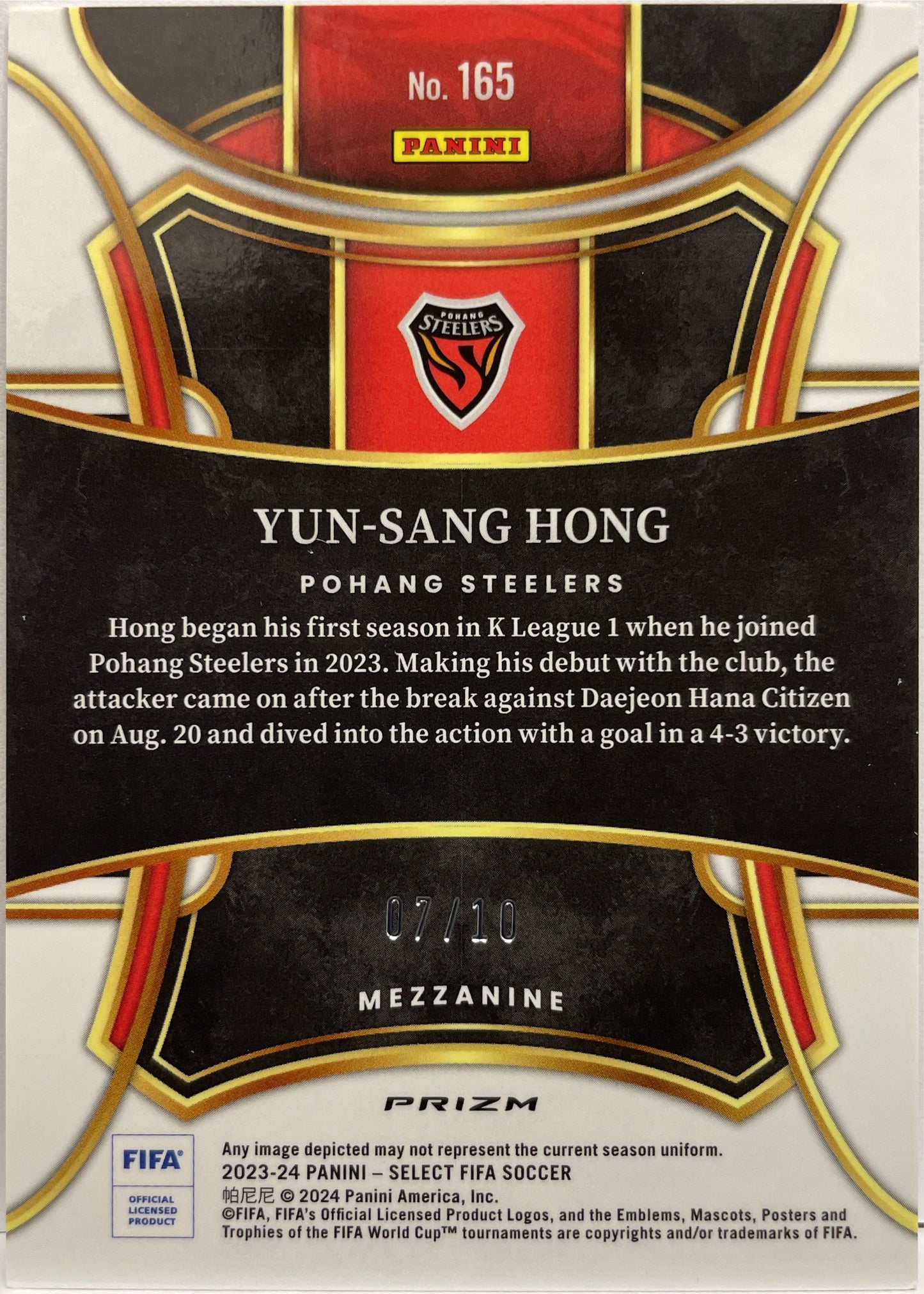 Yun-Sang Hong 7/10 Rookie Mezzanine Gold Wave Select Fifa 2023/24