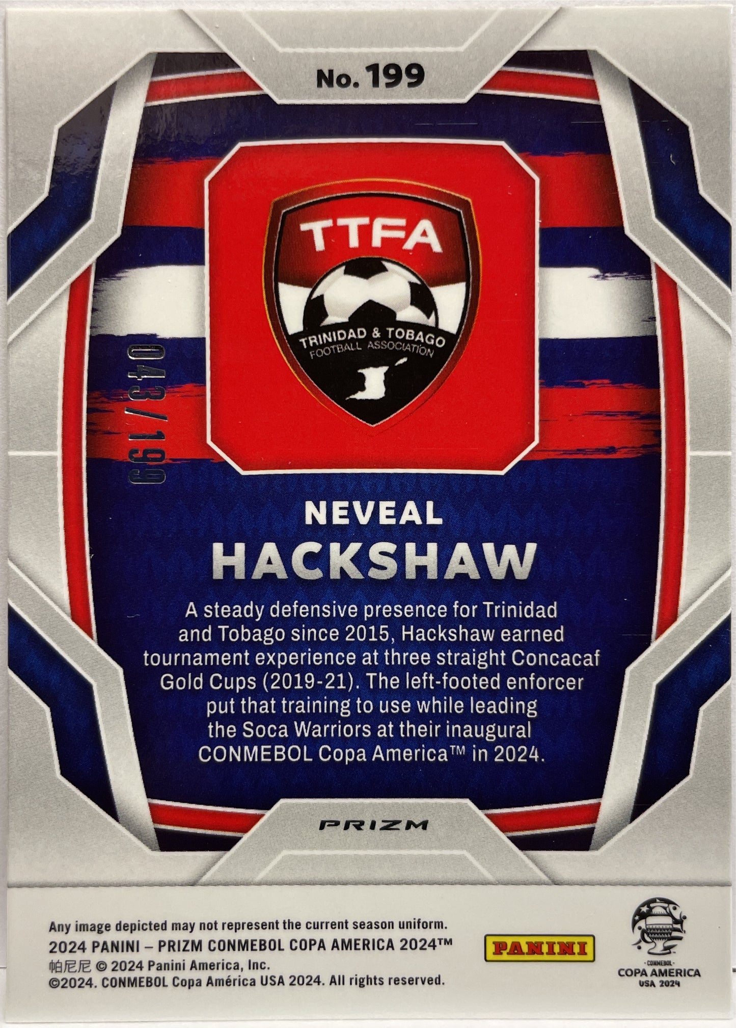 Neveal Hackshaw 43/199 Rookie Red Prizm Copa America 2024