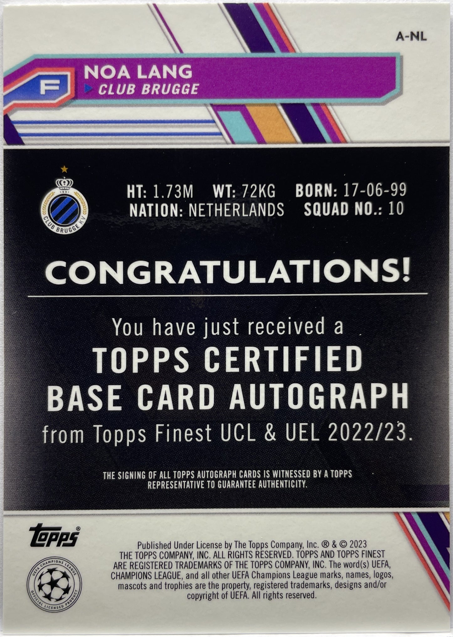 Noa Lang Autograph Topps Finest UCC 2022/23