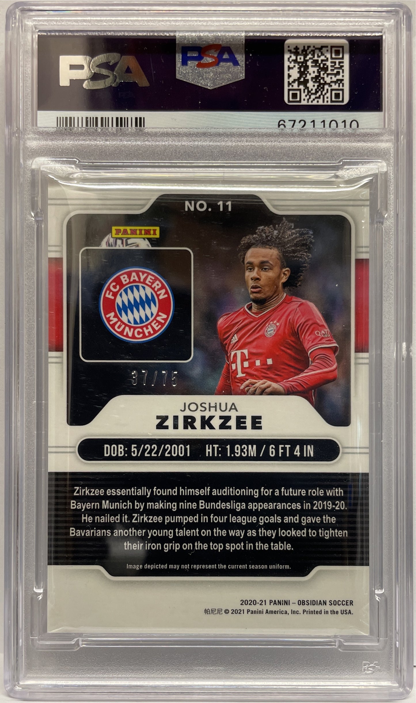 PSA 10 - Joshua Zirkzee 37/75 Rookie - Obsidian 2020/21