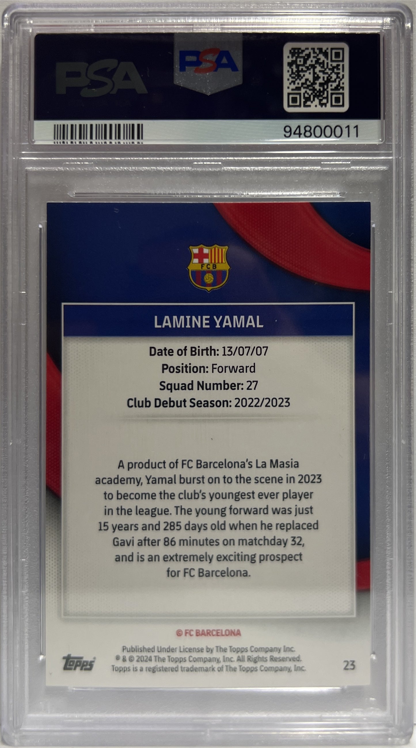 Lamine Yamal Rookie Topps Barcelona Team Set 2023/24 PSA 10
