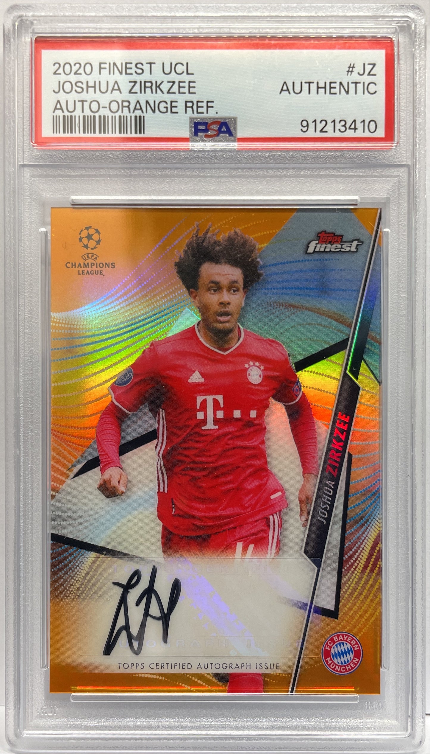 PSA Authentic - Joshua Zirkzee 7/25 Autograph Orange - Topps Finest UCL 2020/21