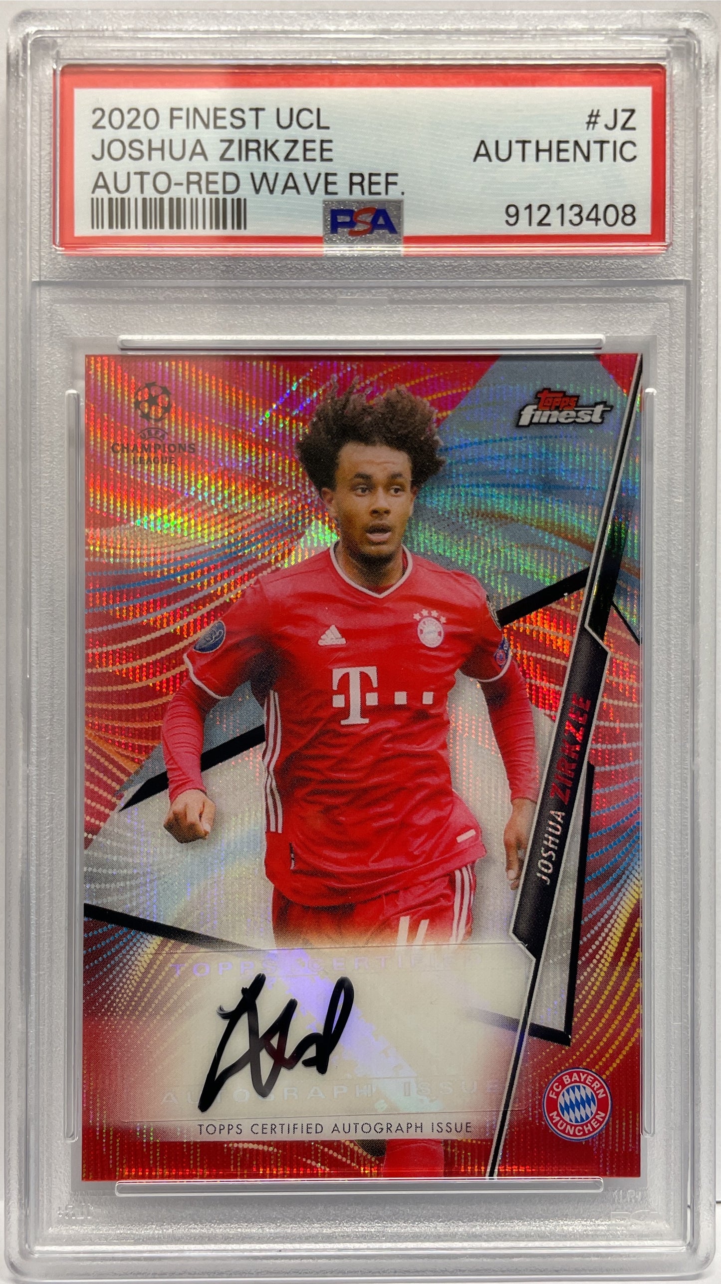 PSA Authentic Joshua Zirkzee 5/5 Autograph Red Topps Finest 2020/21
