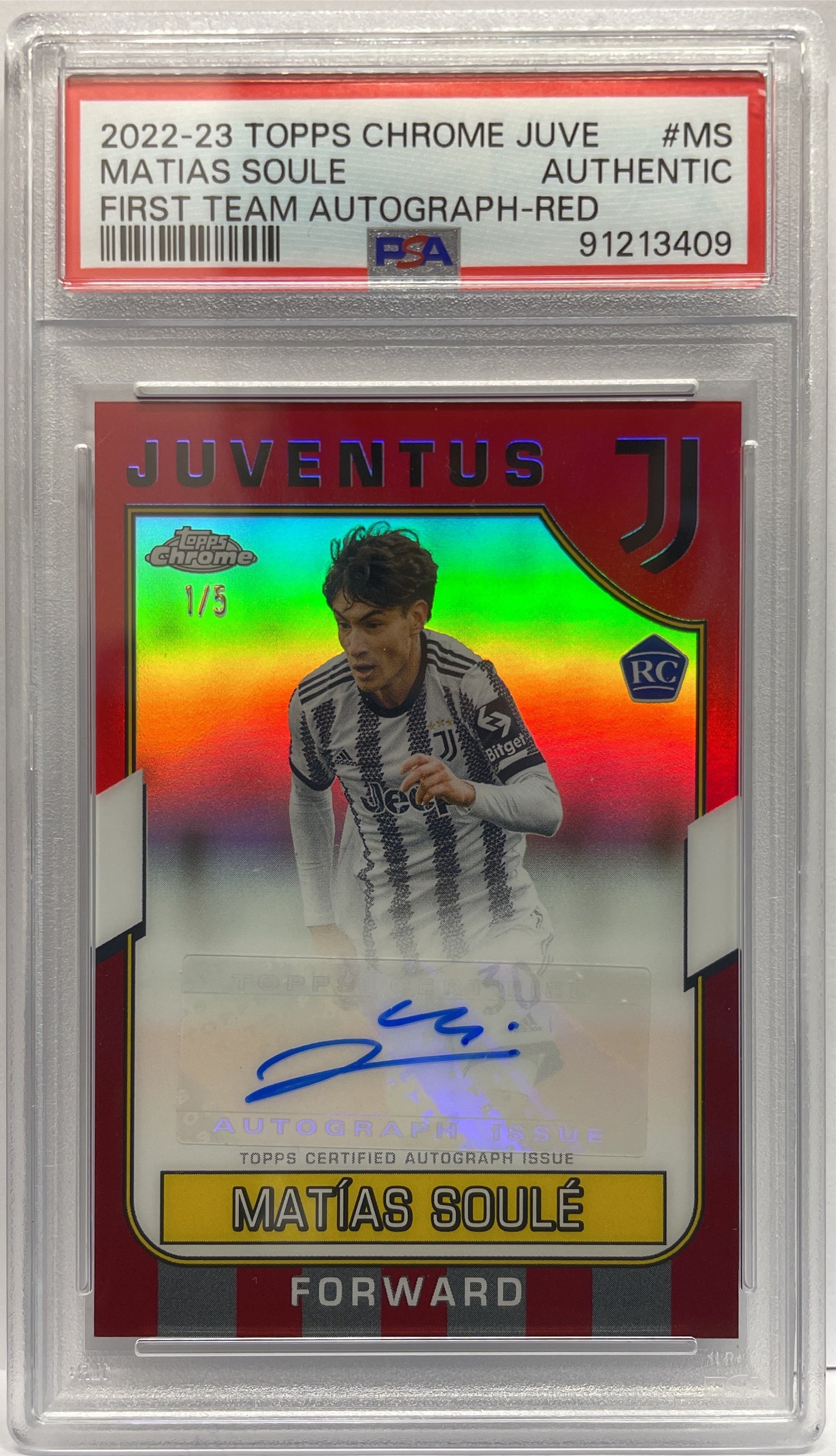 PSA Authentic Joshua Zirkzee 5/5 Autograph Red Topps Finest 2020/21