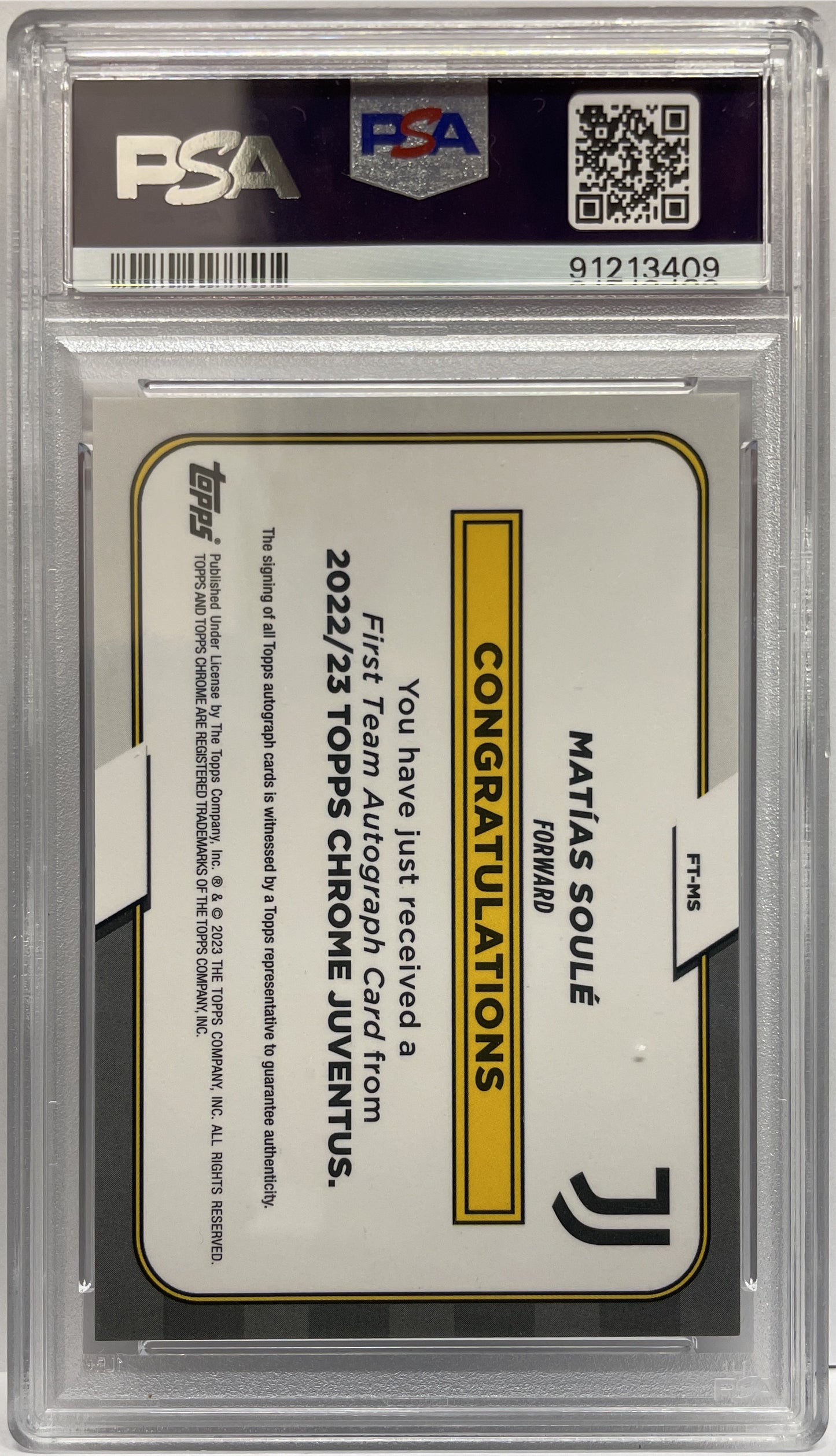 PSA Authentic - Matias Soule 1/5 Rookie Autograph - Topps Chrome Juventus 2022/23