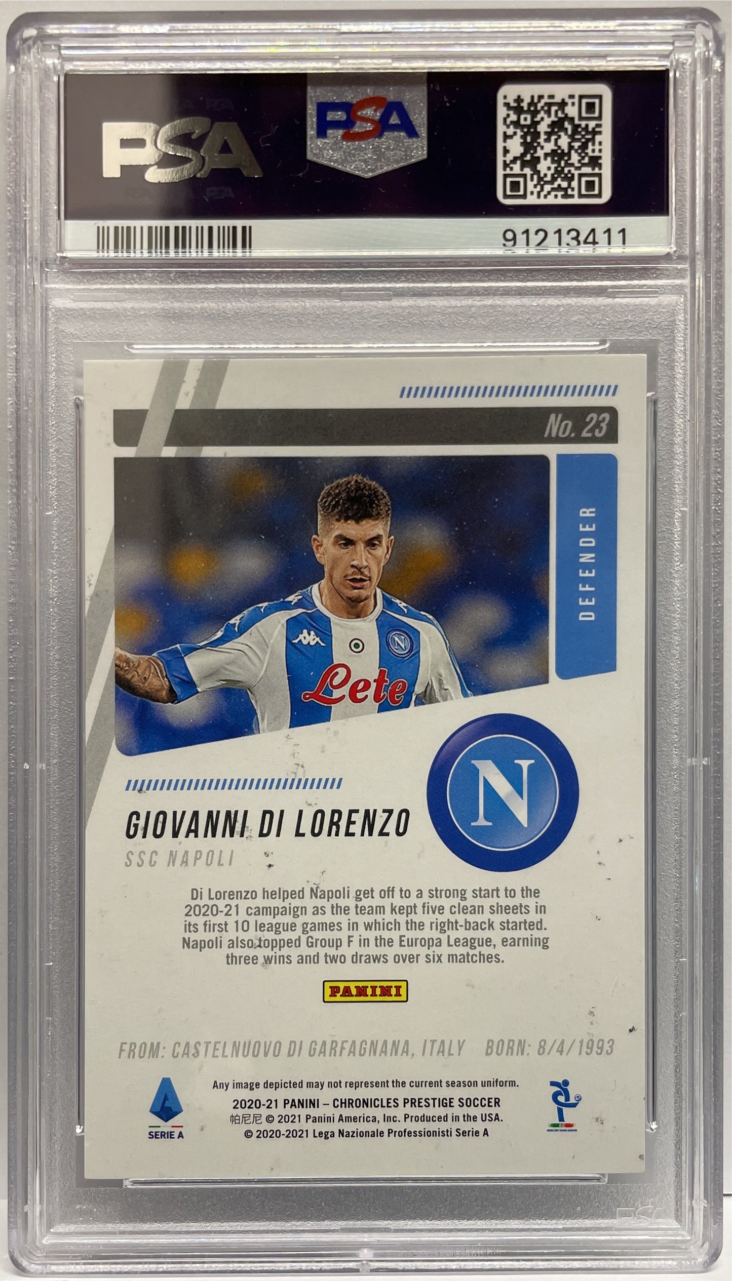 PSA Authentic - Giovanni Di Lorenzo 1/1 Rookie Black Prestige - Panini Chronicles 2020/21