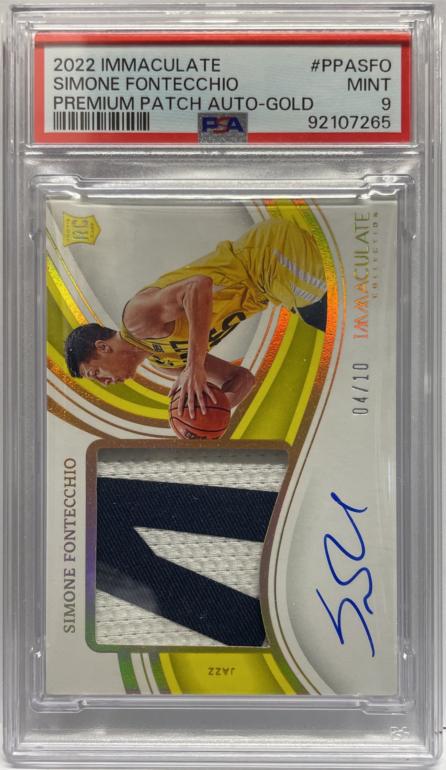 PSA 9 - Simone Fontecchio 4/10 Rookie Patch Autograph Gold - Panini Immaculate Basketball NBA 2022/23