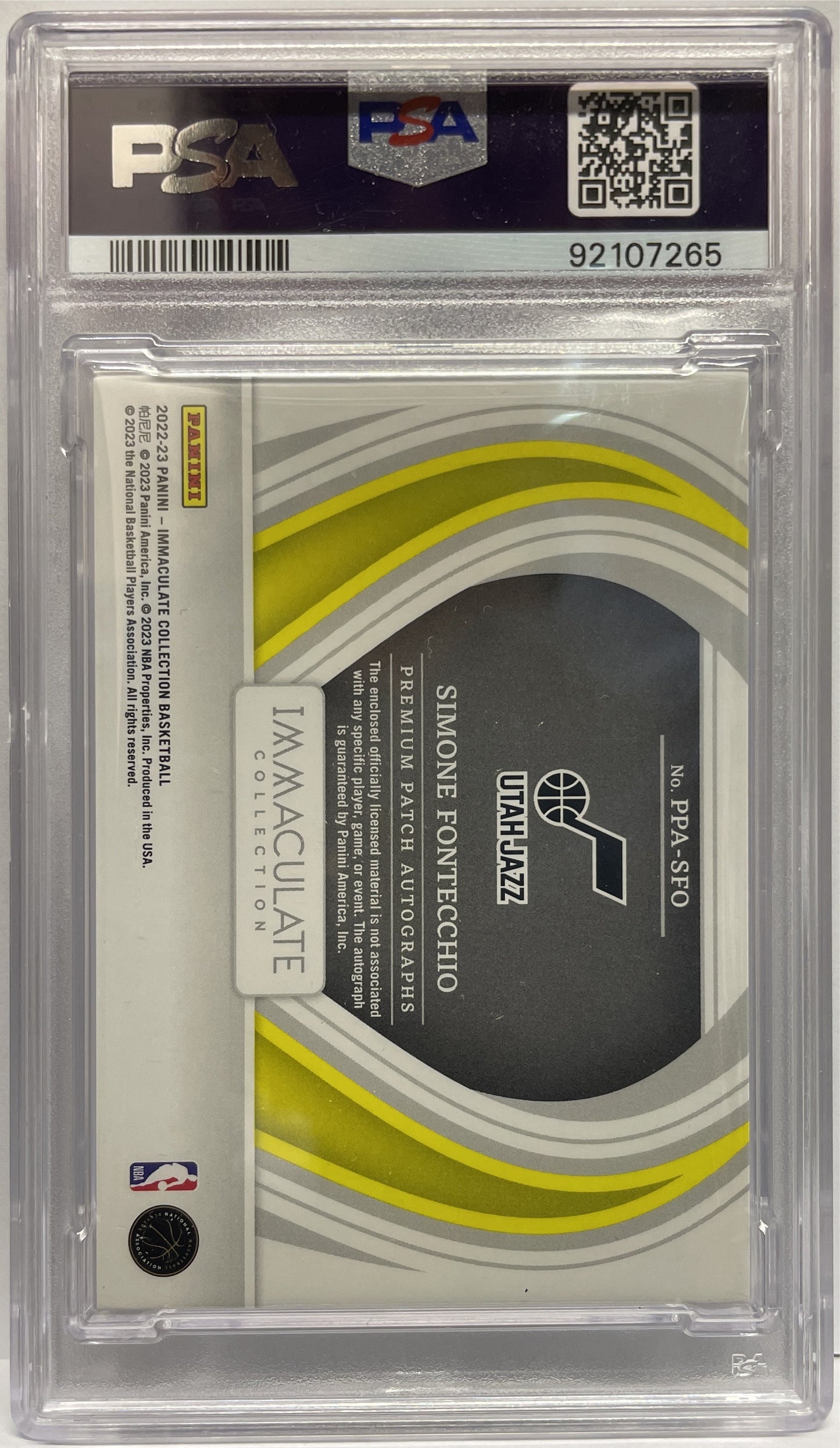 PSA 9 - Simone Fontecchio 4/10 Rookie Patch Autograph Gold - Panini Immaculate Basketball NBA 2022/23