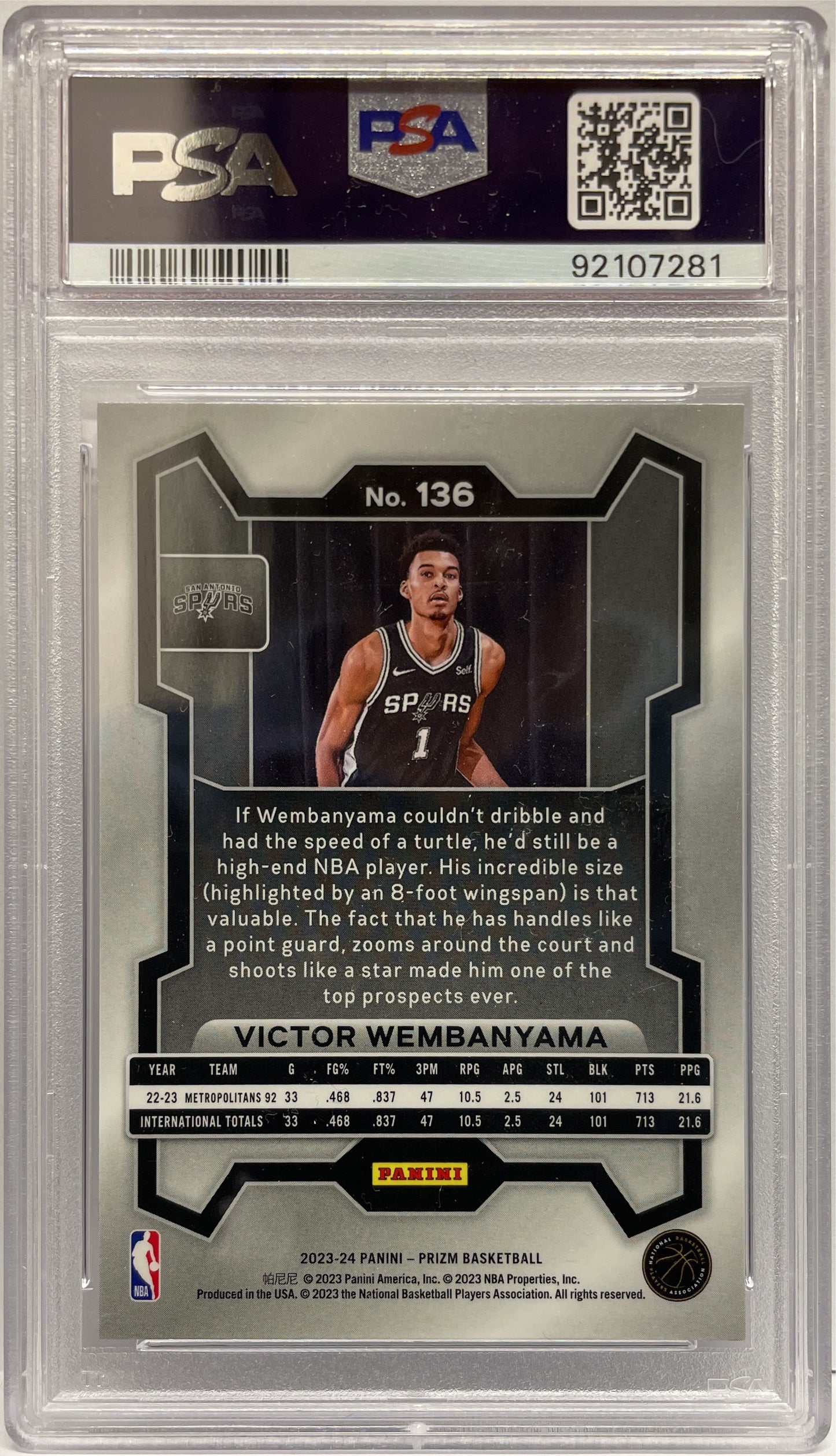 PSA 9 - Victor Wembanyama Rookie - Prizm Basketball NBA 2023/24