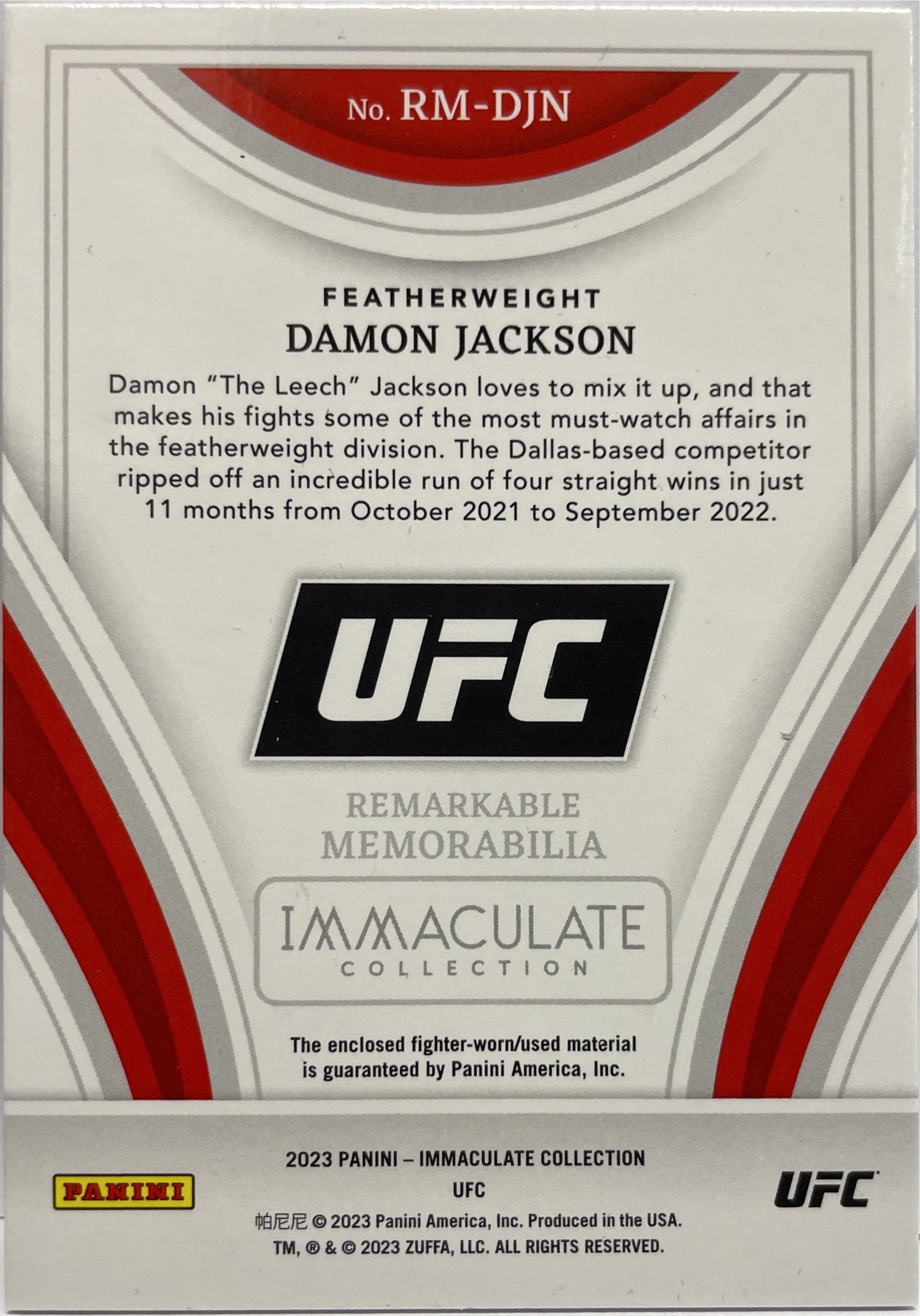 Damon Jackson 50/99 Rookie Patch Immaculate UFC 2023