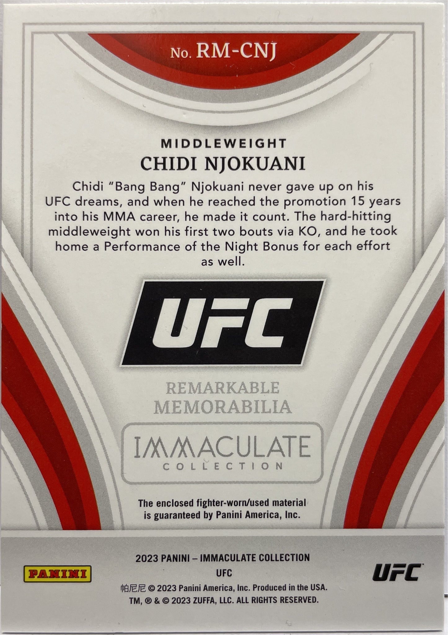 Chidi Njokuani 76/99 Rookie Patch Immaculate UFC 2023