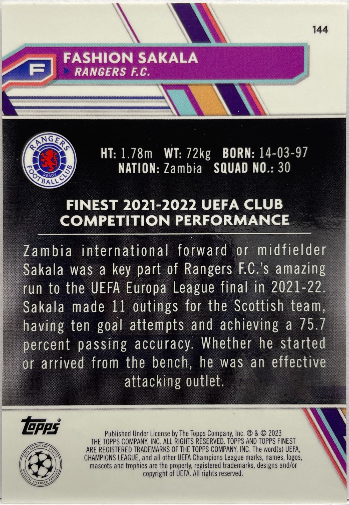 Fashion Sakala 294/299 Purple Topps Finest UCC 2022/23