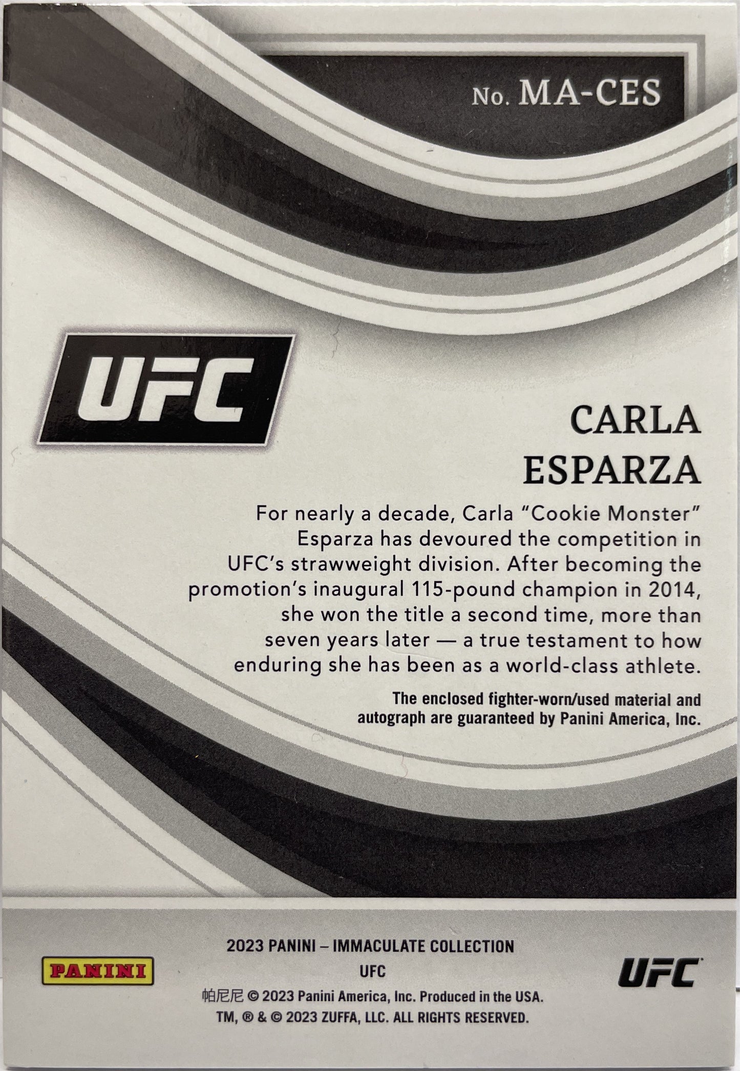 Carla Esparza 3/8 Memorabilia Autograph Patch Immaculate UFC 2023-UFC PATCH-