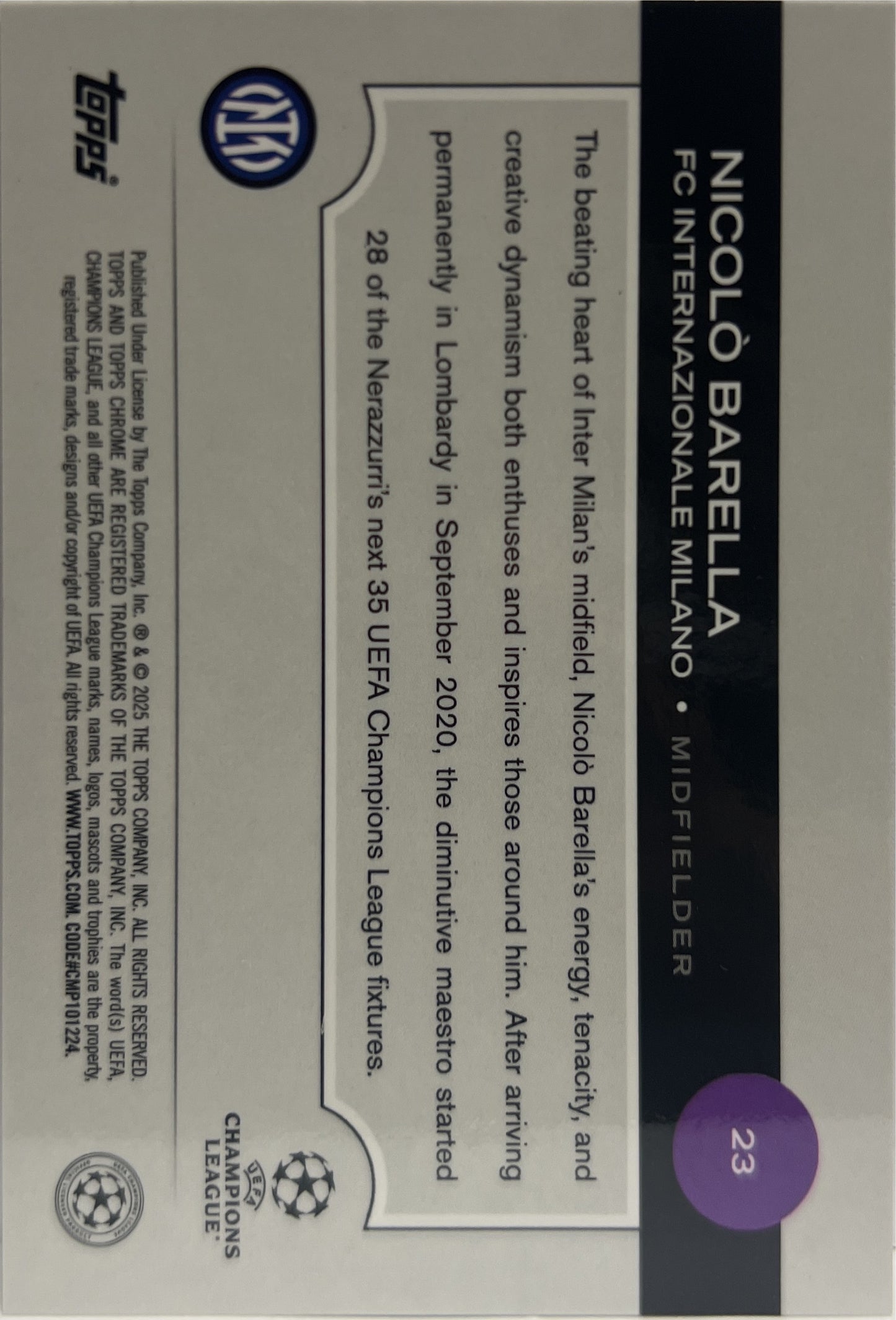 Nicolo Barella 2/50 Gold Lava Topps Chrome UCC 2024/25