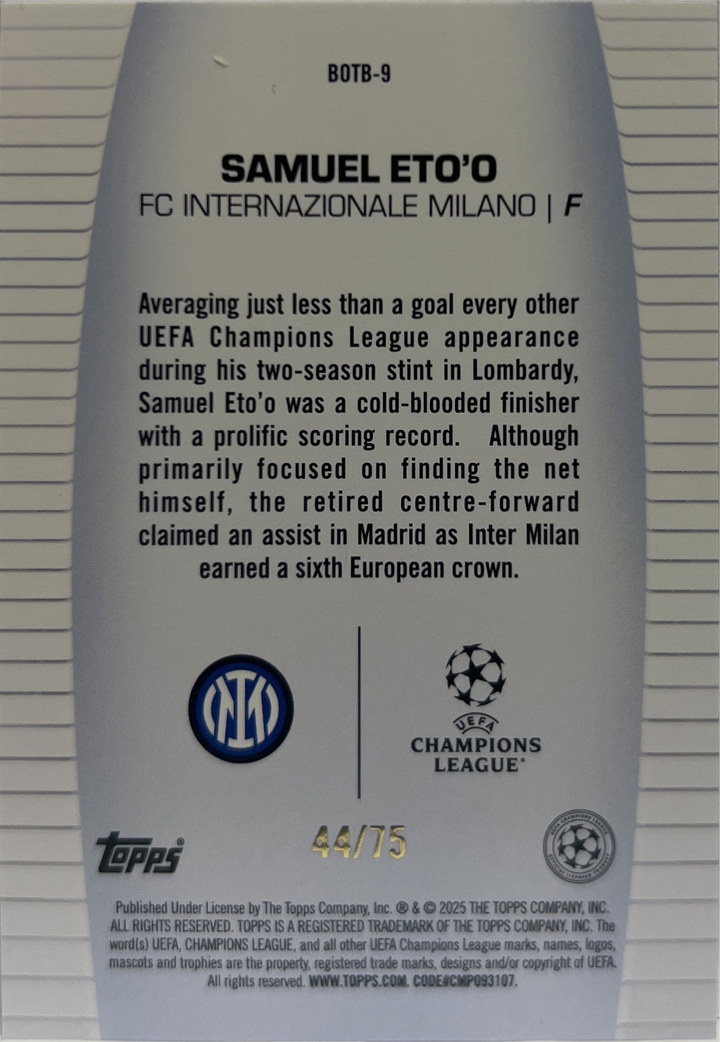 Samuel Eto'o 44/75 Best Of The Best Blue Topps UCC 2024/25