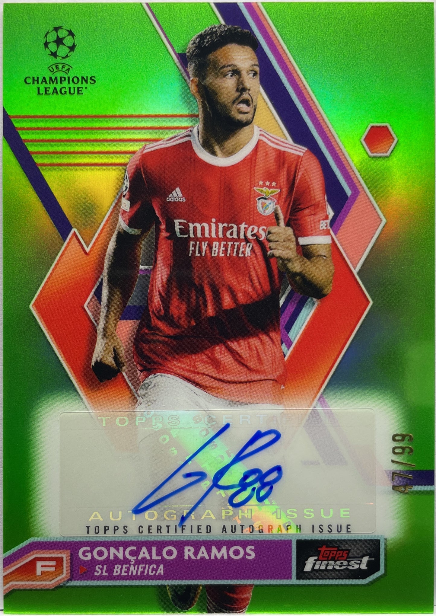 Goncalo Ramos 47/99 Autograph Neon Green Topps Finest UCC 2022/23