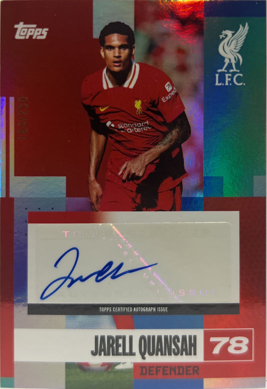 Jarell Quansah 164/250 Autograph Topps Liverpool Team Set 2023/24