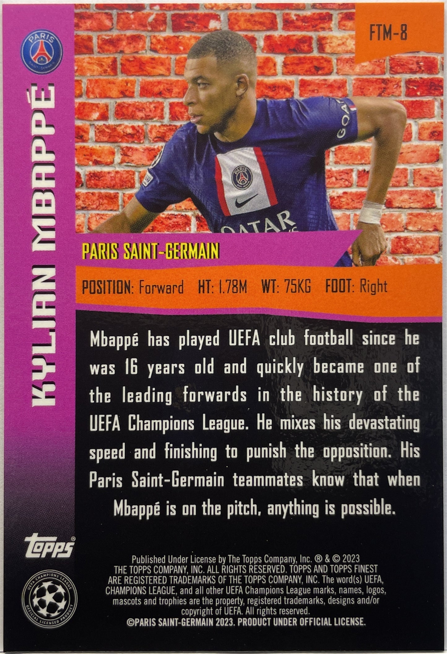 Kylian Mbappe 126/299 The Man Purple Topps Finest UCC 2022/23