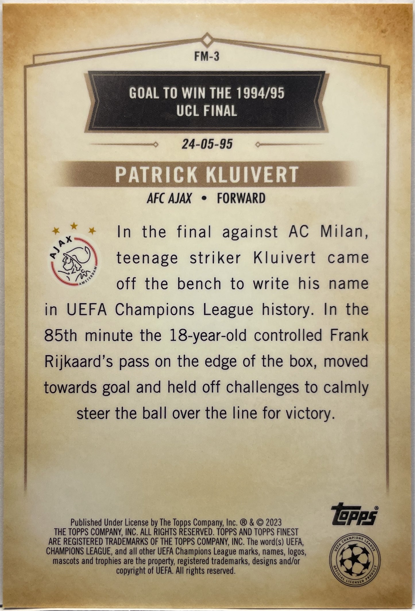 Patrick Kluivert 7/25 Finest Moments Orange Topps Finest UCC 2022/23