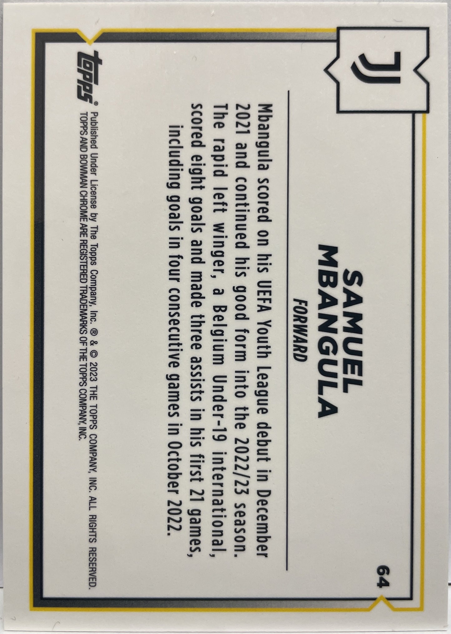 Samuel Mbangula 1ST Bowman Topps Chrome Juventus 2022/23