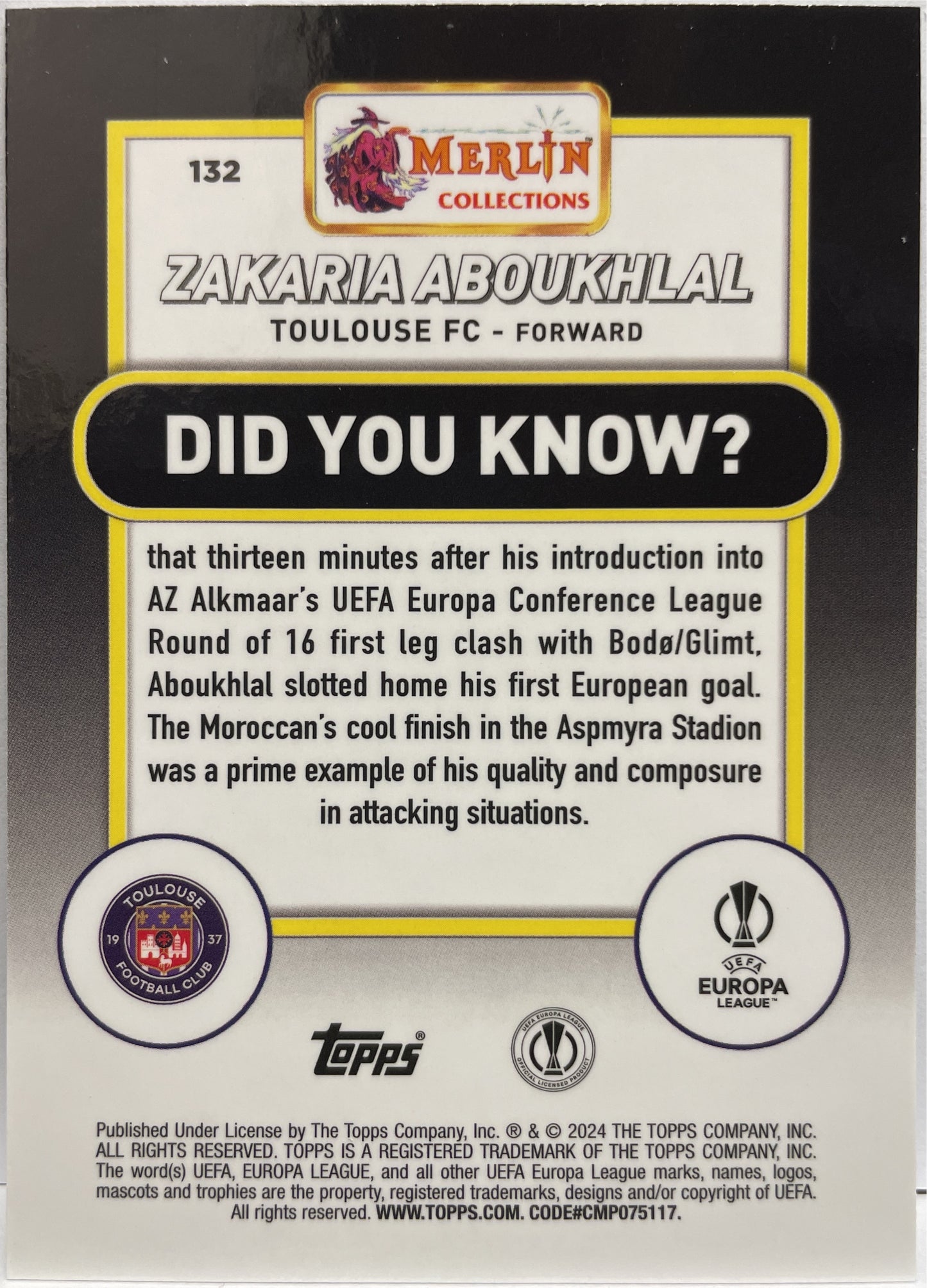 Zakaria Aboukhlal 66/199 Aqua Speckle Topps Chrome Merlin UCC 2023/24