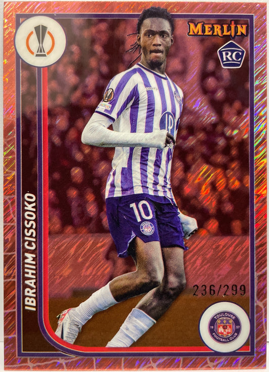 Ibrahim Cissoko 236/299 Rookie Rose Gold Shimmer Topps Chrome Merlin UCC 2023/24