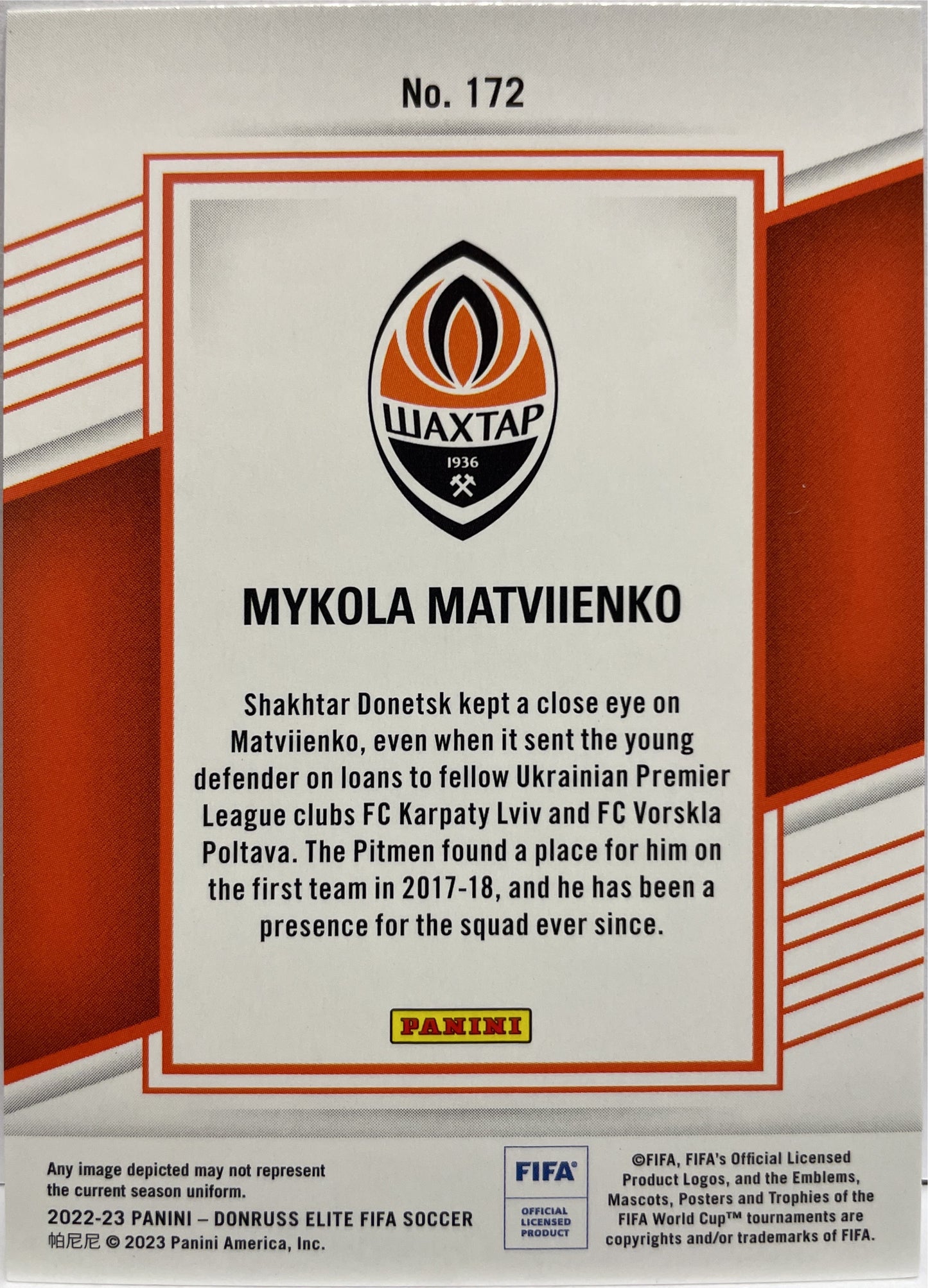 Mykola Matviienko 25/35 Orange Disco Donruss Elite Fifa 2022/23