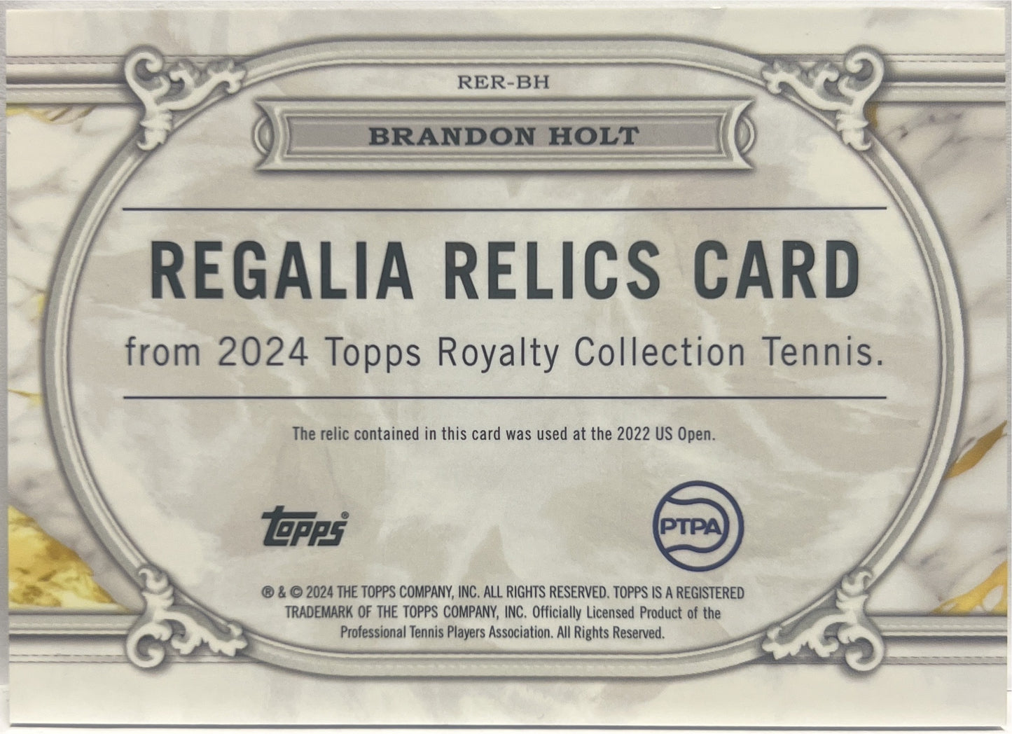 Brandon Holt 28/50 Patch Regalia Relics Topps Royalty Tennis 2024