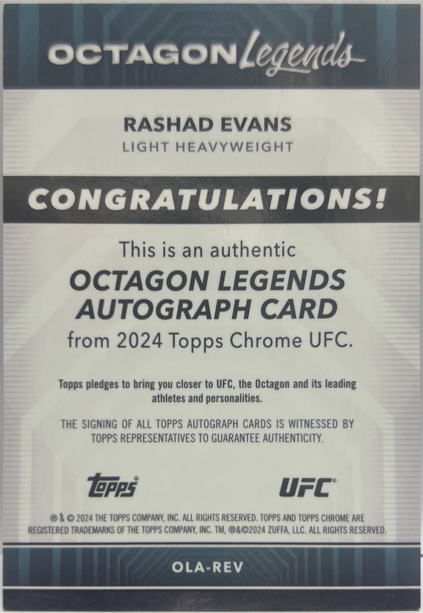 Rashed Evans Autograph Octagon Legends Topps Chrome UFC 2024