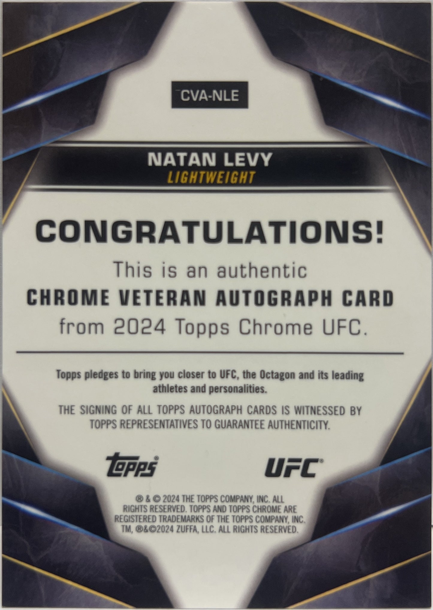 Natan Levy Autograph Veteran Topps Chrome UFC 2024