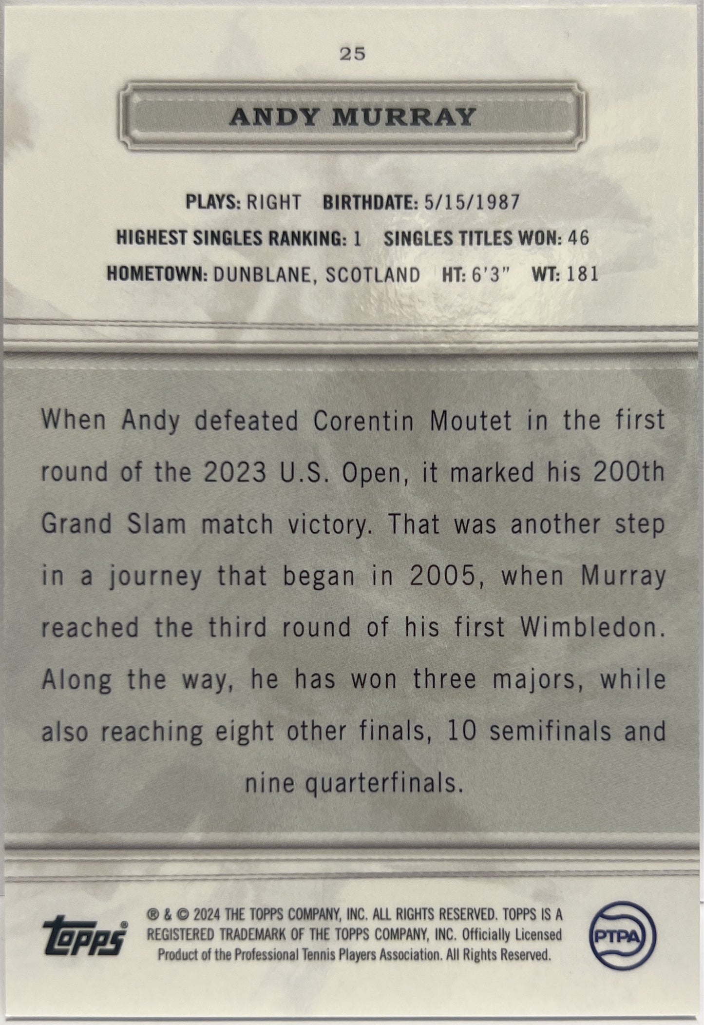 Andy Murray 1/35 Purple Topps Royalty Tennis 2024