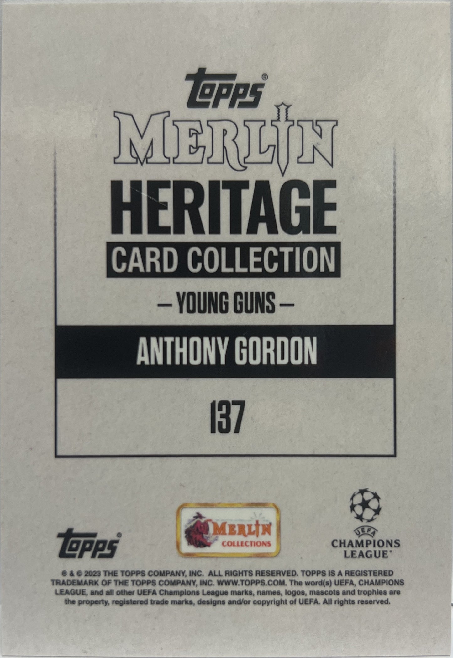 Anthony Gordon 13/25 Young Guns Topps Merlin Heritage 2023/24