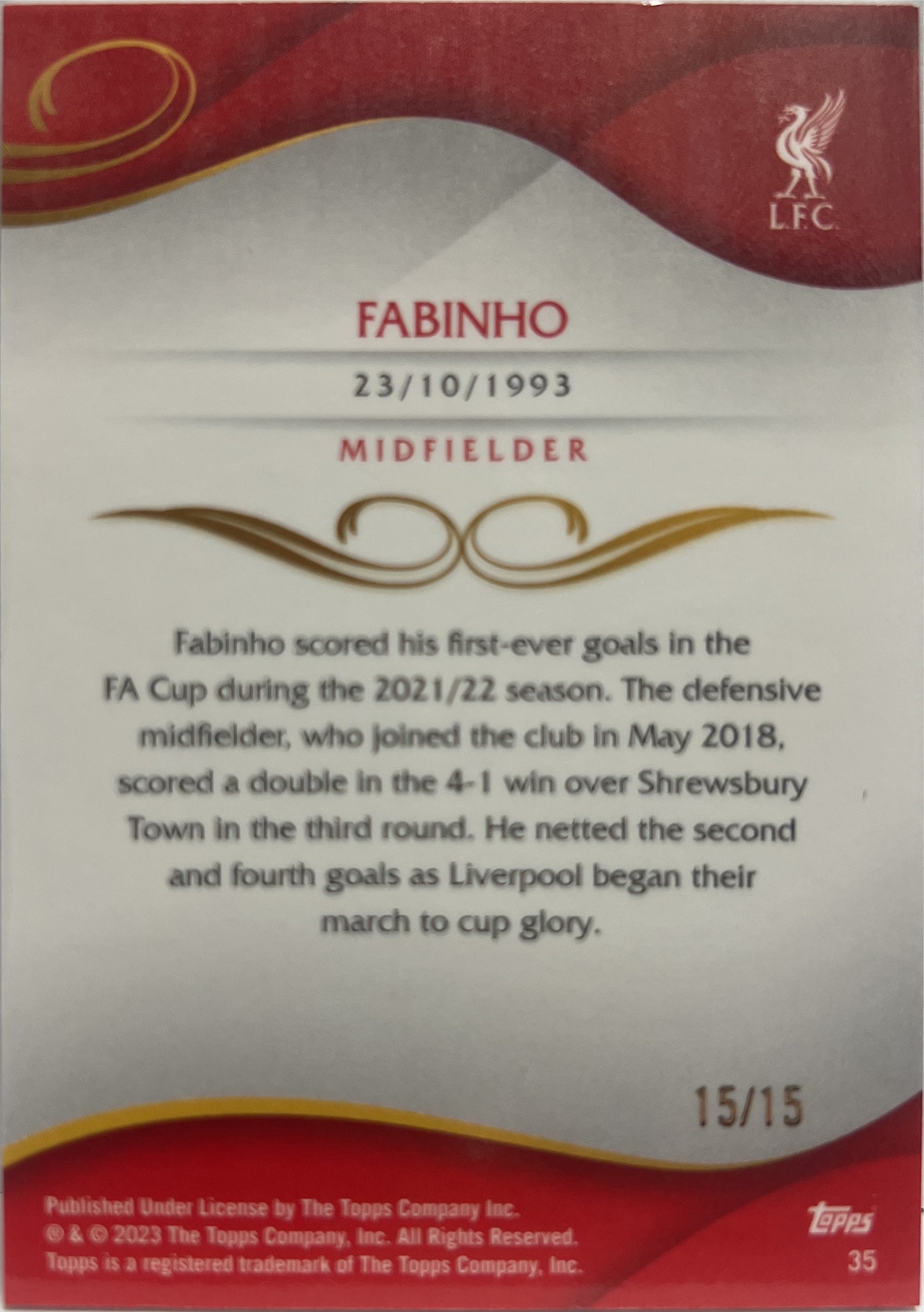 Fabinho 15/15 Purple Topps Lineage Liverpool 2022/23