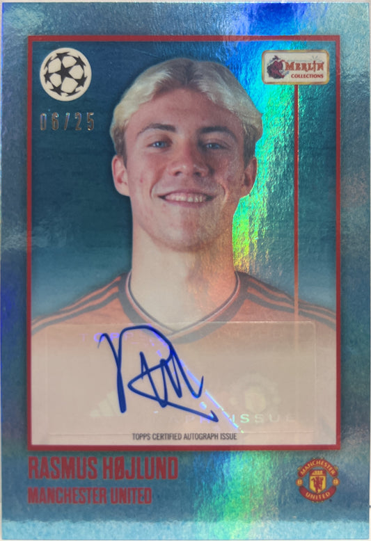Rasmus Hojlund 6/25 Autograph Topps Merlin Heritage 2023/24